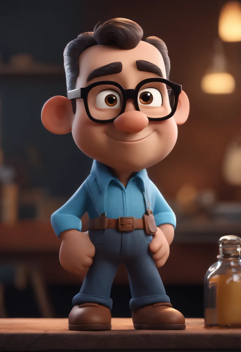 Cartoon character of a man with black glasses and a blue shirt, animation character, Caractere estilizado, animation style rendering, 3D estilizado, Arnold Maya render, 3 d render stylized, toon render keyshot, Personagem 3D, Personagem 3D, 3d rendering stylized, 3 d character render, personagem de desenho animado, Personagem de close up, Pose de personagem, (Estilo Pixar) (master part:1.2) (Bokeh) (best quality) (pele detalhada) (textura detalhada) (8k) (argila) (Cinematic lighting) (foco nítido