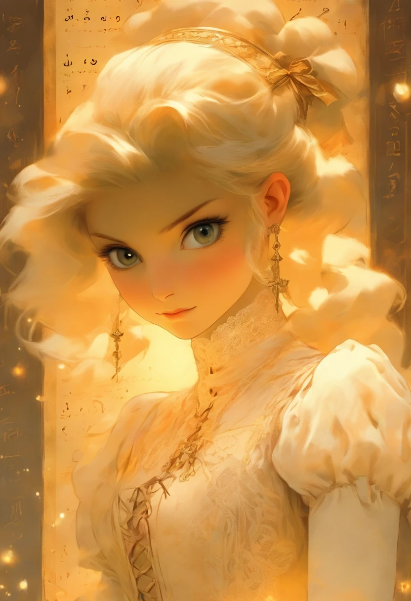 Federal Reserve image of a girl in a white lace dress and Leonardo da Vinci's notes background, Amazing young ethereal figure, portrait of the magical girl, portrait of a young witch girl, Girl in steampunk costume, Musician girl in lace dress, natalia dyer, Daphne Keane, Portrait of a young witch, A girl with magical powers, inspired by irakli nadar, Inspired by William Musteste Lockhart, Top quality, detail, detail, Masterpiece, High image quality
