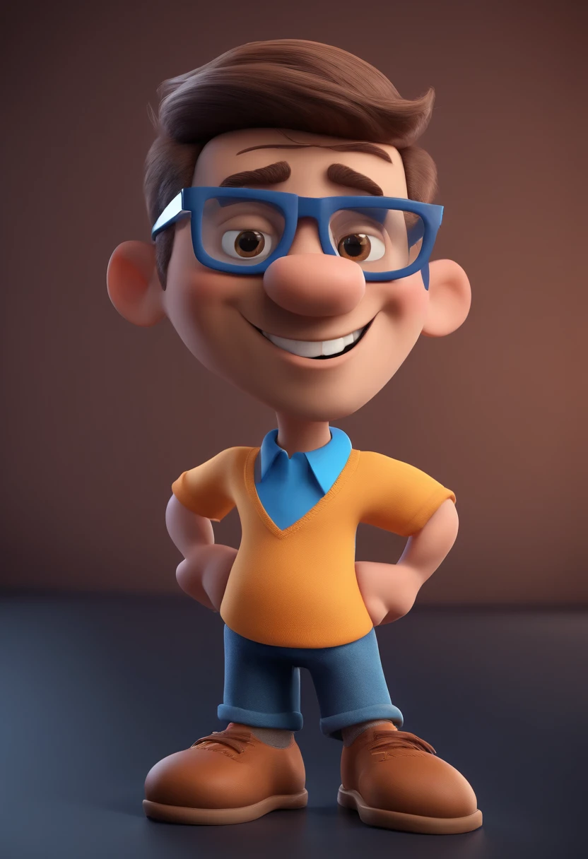 Cartoon character of a man with black glasses and a blue shirt, animation character, Caractere estilizado, animation style rendering, 3D estilizado, Arnold Maya render, 3 d render stylized, toon render keyshot, Personagem 3D, Personagem 3D, 3d rendering stylized, 3 d character render, personagem de desenho animado, Personagem de close up, Pose de personagem, (Estilo Pixar) (master part:1.2) (Bokeh) (best quality) (pele detalhada) (textura detalhada) (8k) (argila) (Cinematic lighting) (foco nítido