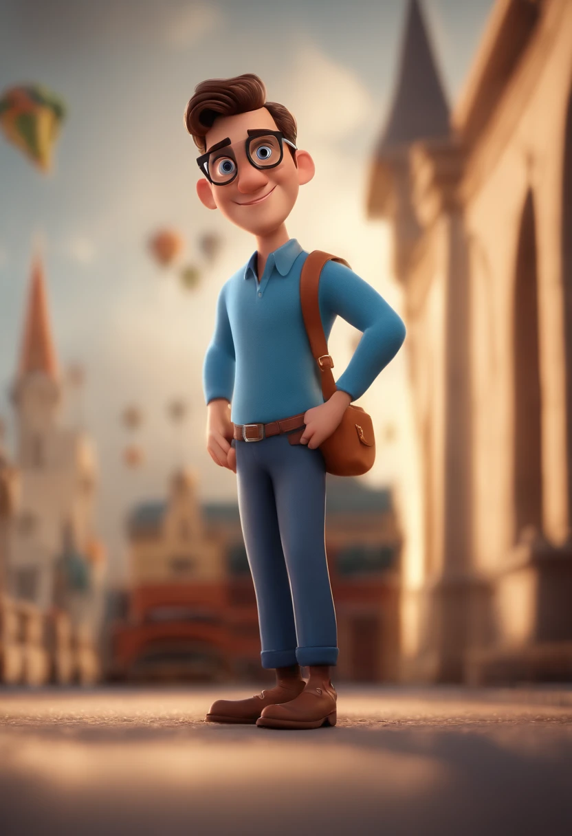 Cartoon character of a man with black glasses and a blue shirt, animation character, Caractere estilizado, animation style rendering, 3D estilizado, Arnold Maya render, 3 d render stylized, toon render keyshot, Personagem 3D, Personagem 3D, 3d rendering stylized, 3 d character render, personagem de desenho animado, Personagem de close up, Pose de personagem,  (Estilo Pixar) (master part:1.2) (Bokeh) (best quality) (pele detalhada) (textura detalhada) (8k) (argila) (Cinematic lighting) (foco nítido