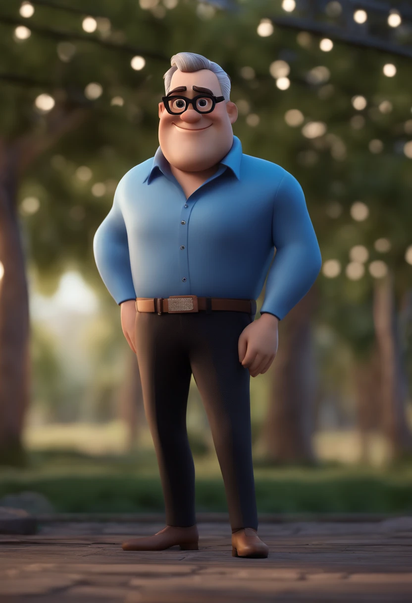 Cartoon character of a man with black glasses and a blue shirt, animation character, Caractere estilizado, animation style rendering, 3D estilizado, Arnold Maya render, 3 d render stylized, toon render keyshot, Personagem 3D, Personagem 3D, 3d rendering stylized, 3 d character render, personagem de desenho animado, Personagem de close up, Pose de personagem,  (Estilo Pixar) (master part:1.2) (Bokeh) (best quality) (pele detalhada) (textura detalhada) (8k) (argila) (Cinematic lighting) (foco nítido