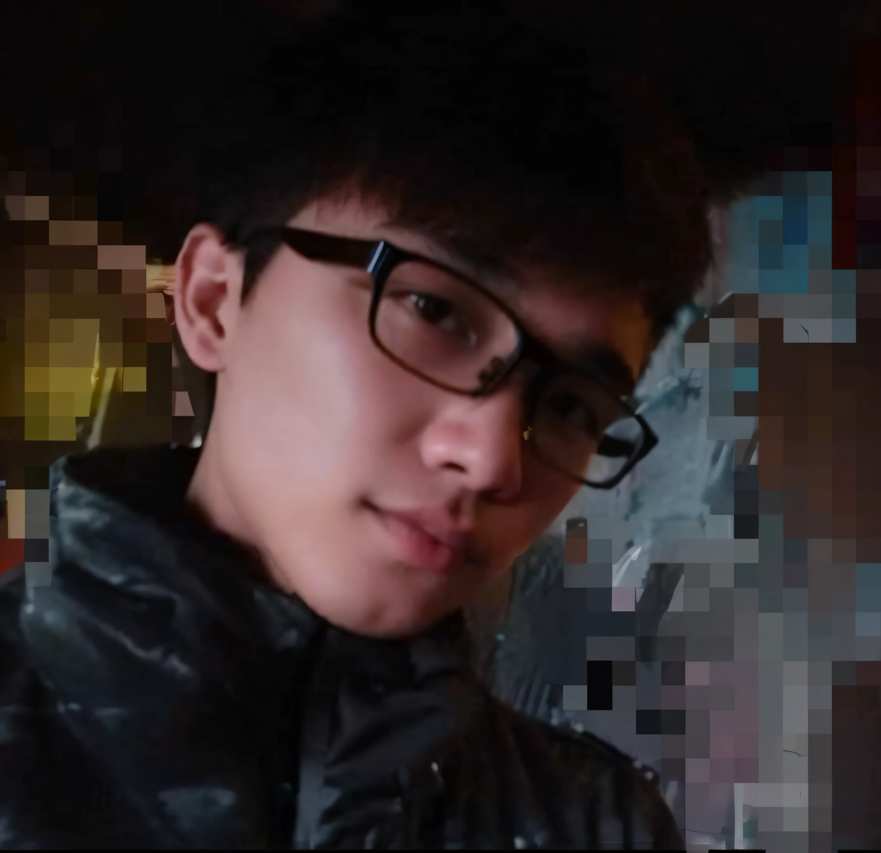 there is a man with glasses and a jacket on looking at a cell phone, profile picture 1024px, yanjun chengt, very very low quality picture, 18 years old, 1 7 - year - old boy thin face, very very low quality, leaked photo, around 1 9 years old, xintong chen, 2 7 years old, remove background, random environment,