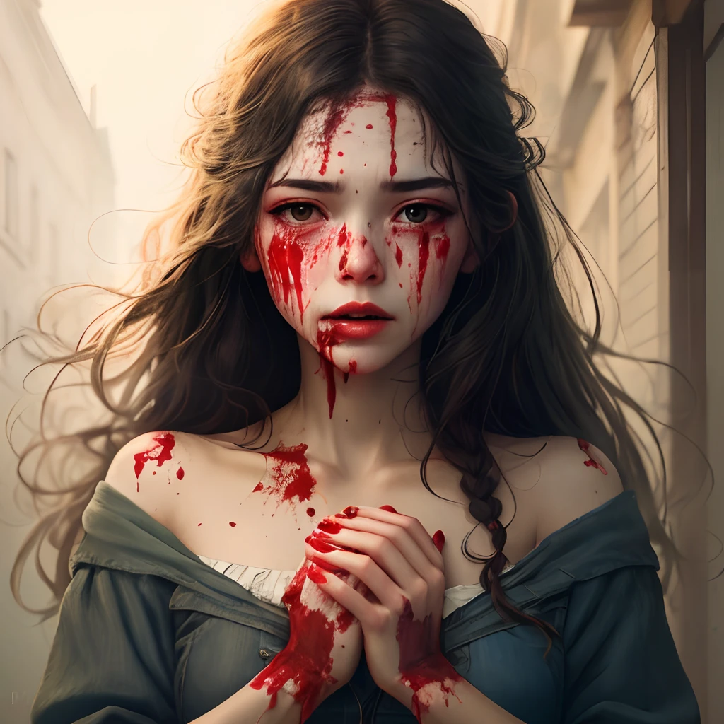 Woman, bloodied hands