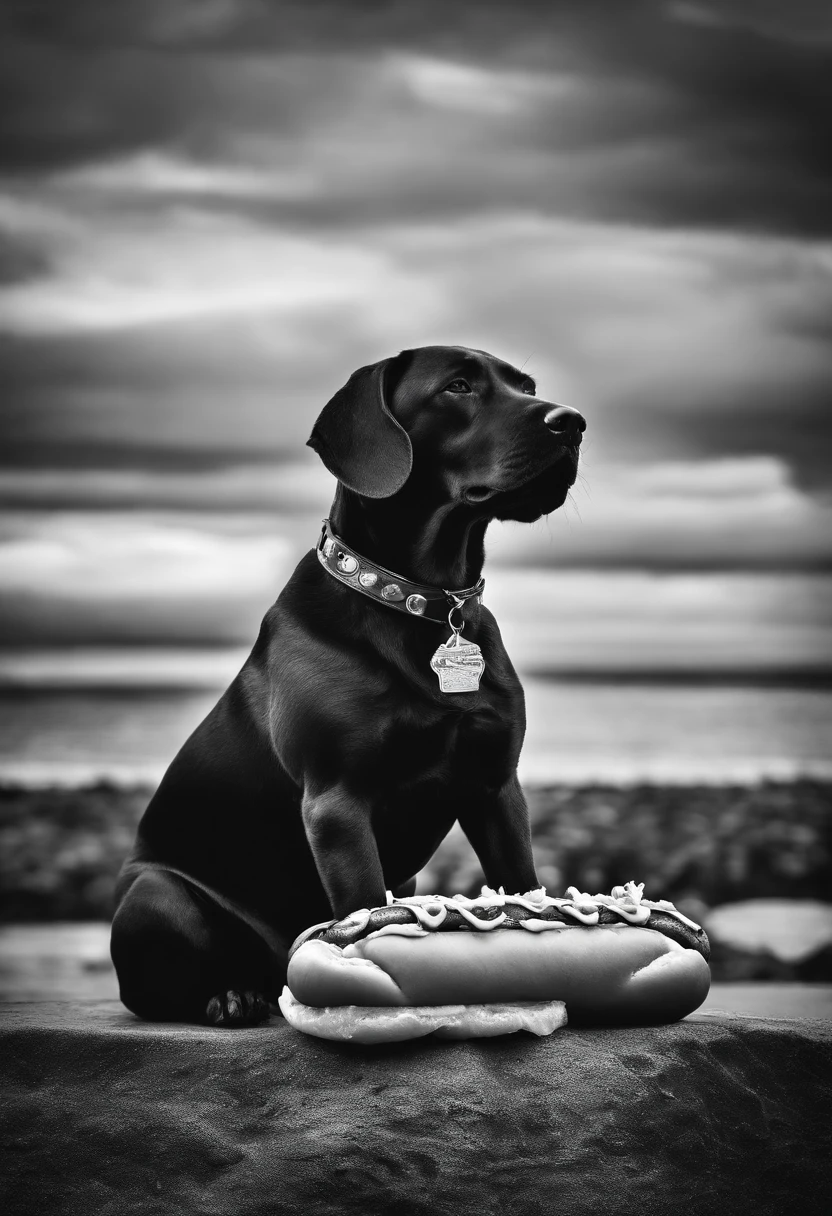 Hot dog statute print, art print, black and white