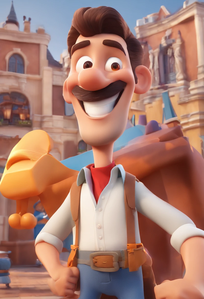 Smiling Man Illustration, sorriso insano, Homem de pele marrom com um sorriso gigante, happily smiling at the camera, sorriso atrevido, he's smiling, sorriso muito grande, Macho sorridente, foto de perfil headshot, rindo sorriso enorme, desenhando no estilo de Arte 3D, c4d, fundo de cor branco puro, estilo disney, estilo pixar render ilustracao Super Detalhe, 8k