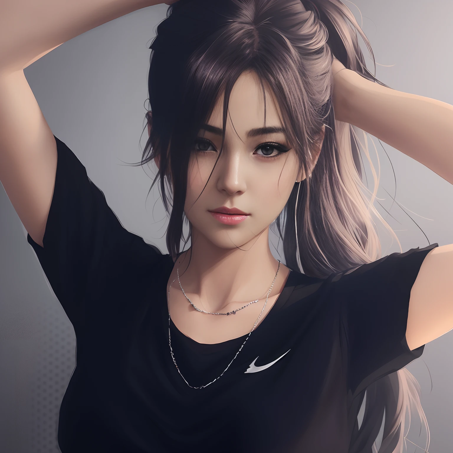 There was a woman wearing a black shirt and necklace, Realistic art style, realism art style, [ 4 K digital art ]!!, 🤤 girl portrait, Realistic digital art 4K, Realistic digital art 4 K, Photorealistic art style, Guviz-style artwork, Realistic art style, realistic anime artstyle, Photorealistic!!!!!!! Art style
