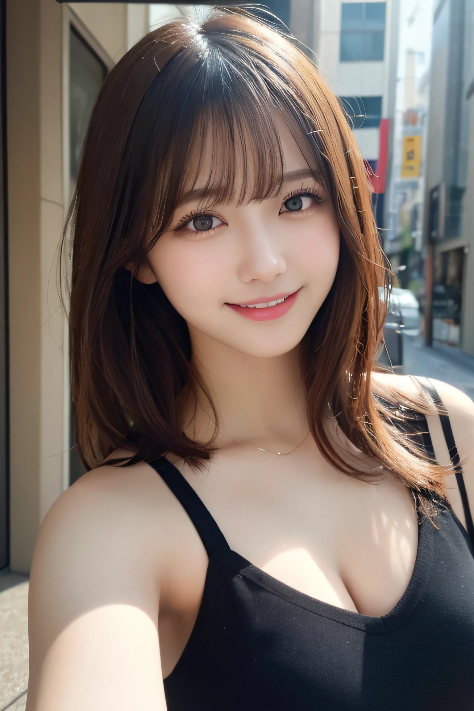masutepiece, Best Quality, Illustration, Ultra-detailed, finely detail, hight resolution, 8K Wallpaper, Perfect dynamic composition, Beautiful detailed eyes, doress,Medium Hair, small tits, Natural Color Lip, Random and sexy poses,Smile,Osaka,20 years girl,Cute