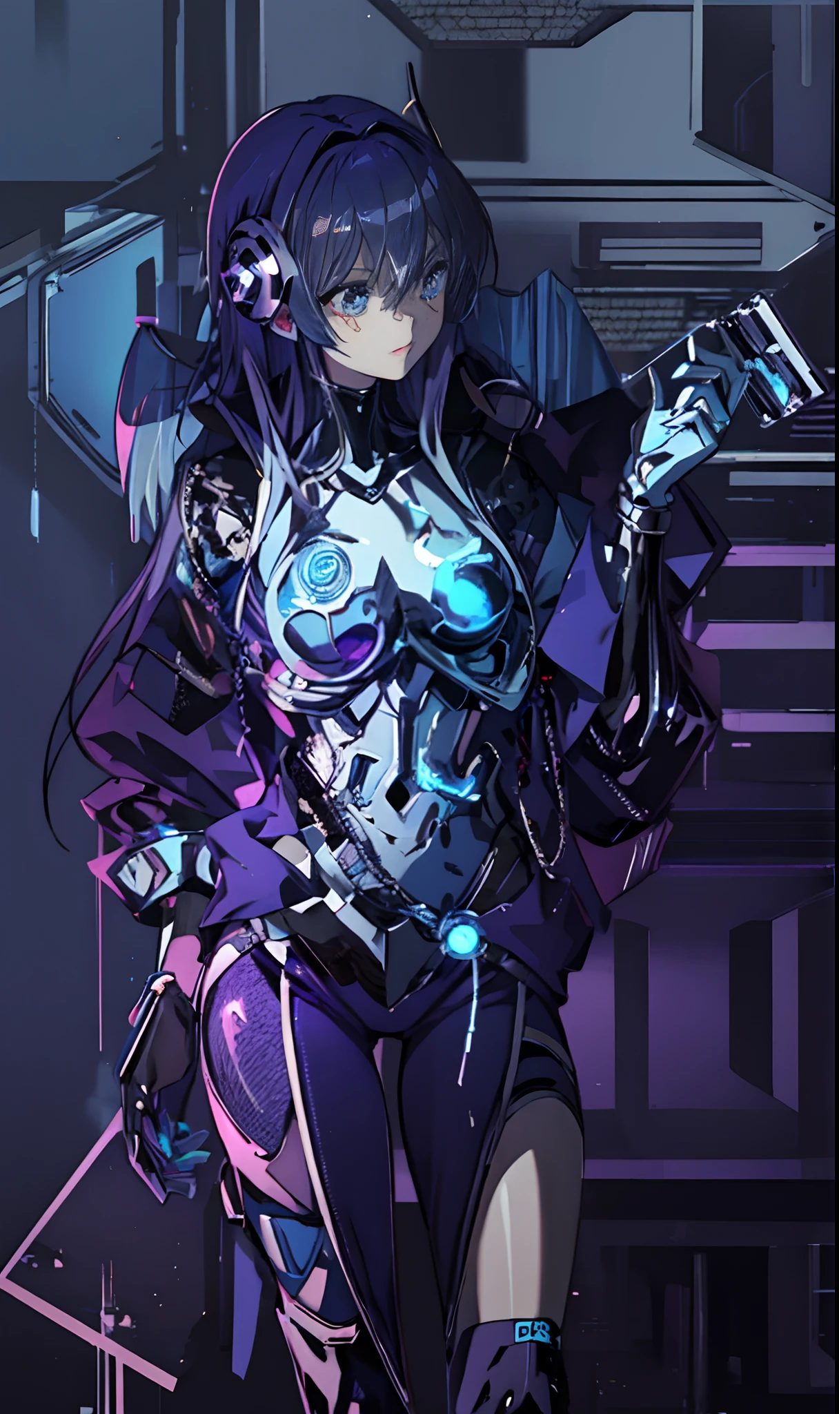 (anime girl with blue eyes), best anime 4k konachan wallpaper, with glowing blue eyes, anime robotic mixed with organic,blue cyborg eyes, anime cyborg, cyberpunk anime girl mech, mecha asthetic, his eyes glowing blue, a teen biopunk cyborg, anime manga robot!! anime girl, metal and glowing eyes, (zoom:1.5), cool expression, face in profile