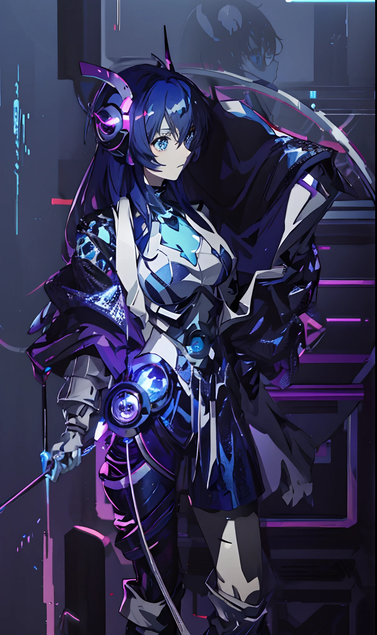 (anime girl with blue eyes), best anime 4k konachan wallpaper, with glowing blue eyes, anime robotic mixed with organic,blue cyborg eyes, anime cyborg, cyberpunk anime girl mech, mecha asthetic, his eyes glowing blue, a teen biopunk cyborg, anime manga robot!! anime girl, metal and glowing eyes, (zoom:1.5), cool expression, face in profile