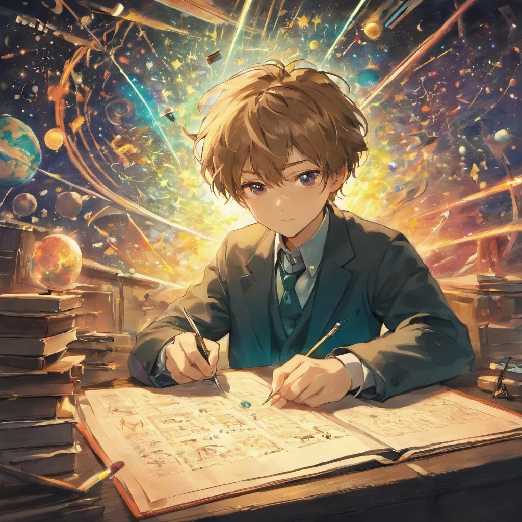 Energetic 23-year-old man, Immerse yourself in the world of physics. His eyes sparkle with curiosity and determination.、Dive into complex equations and theories. With a focused gaze, He delves into scientific research in state-of-the-art laboratories, Surrounded by state-of-the-art equipment and meticulously organized notebooks. He is passionate about unraveling the mysteries of the universe.、Determined to contribute to the advancement of science. The air is filled with an intense atmosphere of scientific inquiry.、The aroma of freshly brewed coffee excites his restless mind. The room is soft, Warm light that emphasizes the precision of his scientific instruments. On the wall、It is decorated with colorful posters that show the basic concepts of physics, Reminding him of his role in the larger scientific community. The monotonous sound of pens scratching paper accentuates the silence, Evidence of his relentless pursuit of knowledge. As his research progressed, His face lights up with excitement and joy, Knowing that his work has the potential to reshape our understanding of the world. The vivid colors of his surroundings、It reflects the complexity and complexity of the physical world, Reinforce his reverence and reverence for the laws of nature. Details of his face, From the graceful arch of his eyebrows to the slight smile that dances with his lips, It radiates an unmistakable sense of purpose and enthusiasm. Convergence of scientific instruments, Books, And the equation serves as the backdrop for his intellectual journey, Provide an inspiring canvas for exploring fundamental truths. Together with fellow researchers, He embarks on an extraordinary voyage to scientific discovery, Their collective efforts to push the boundaries of our knowledge. Image quality is of utmost importance, Every detail is rendered with exquisite detail. The colors are vivid and rich, Capturing the essence of scientific pursuit. plum