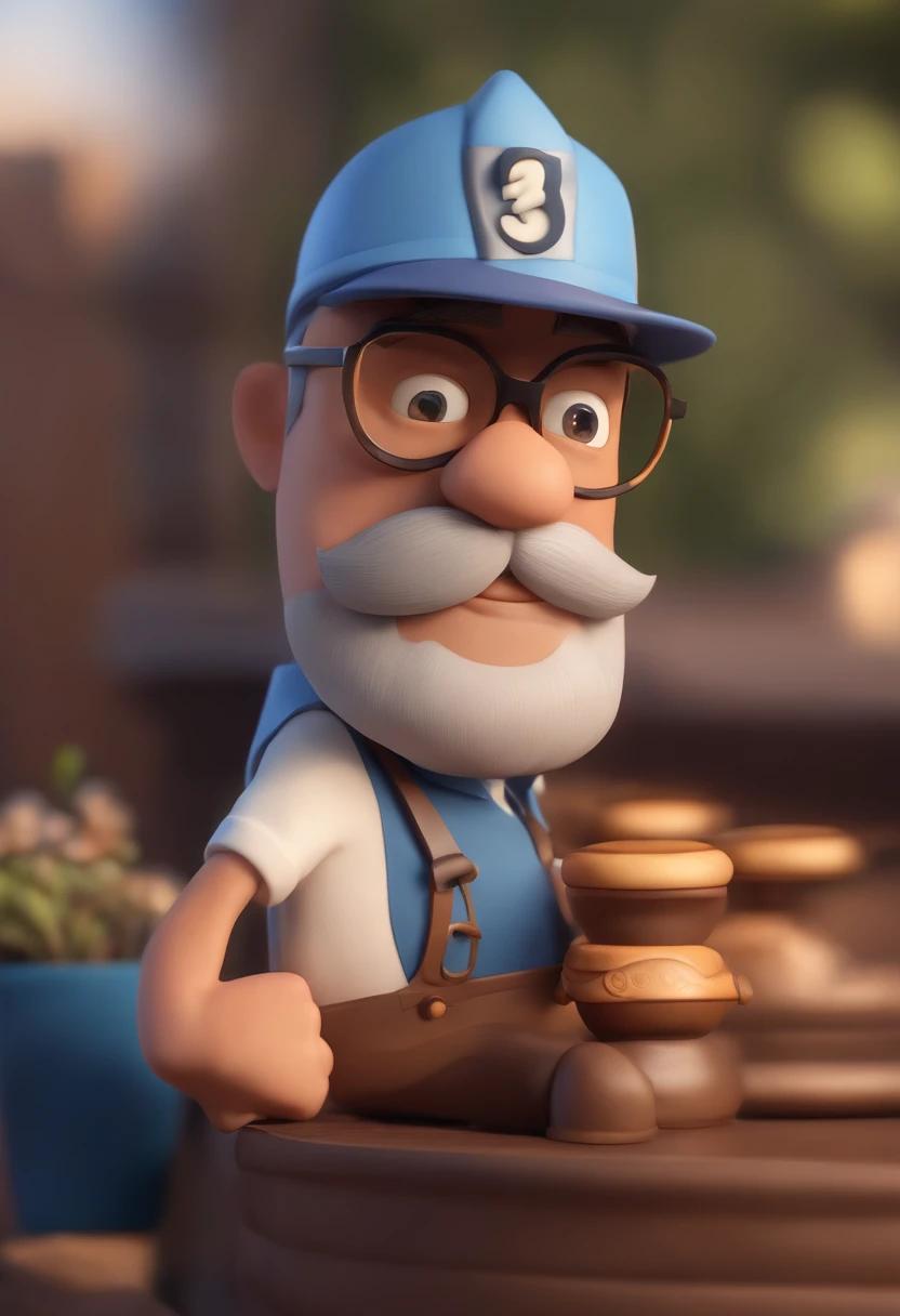 Cartoon character of a man wearing black glasses and a blue shirt, um personagem animado, Caractere estilizado, animation style rendering, 3D estilizado, Arnold Maya render, 3 d render stylized, toon render keyshot, Personagem 3D, Personagem 3D, 3d rendering stylized, 3 d character render, personagem de desenho animado, Personagem de close up, Pose de personagem, (Estilo Pixar) (master part:1.2) (Bokeh) (best quality) (pele detalhada) (textura detalhada) (8k) (argila) (Cinematic lighting) (foco nítido，Senta e vaza a parte superior do corpo