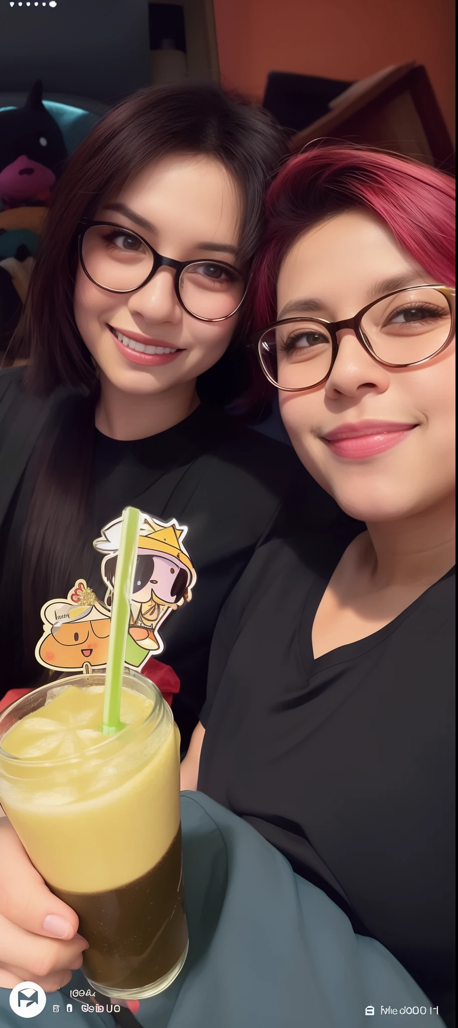 duas mulheres sentadas em uma mesa com uma bebida em um copo, foto de perfil, foto do perfil, com uma bebida, foto do snapchat, imagem de qualidade muito baixa, imagem de perfil, foto de perfil 1024px, 📷 Mungojerrie e Rumpleteazer, taken in the early 2020s, instagram post, instagram story, imagem do avatar