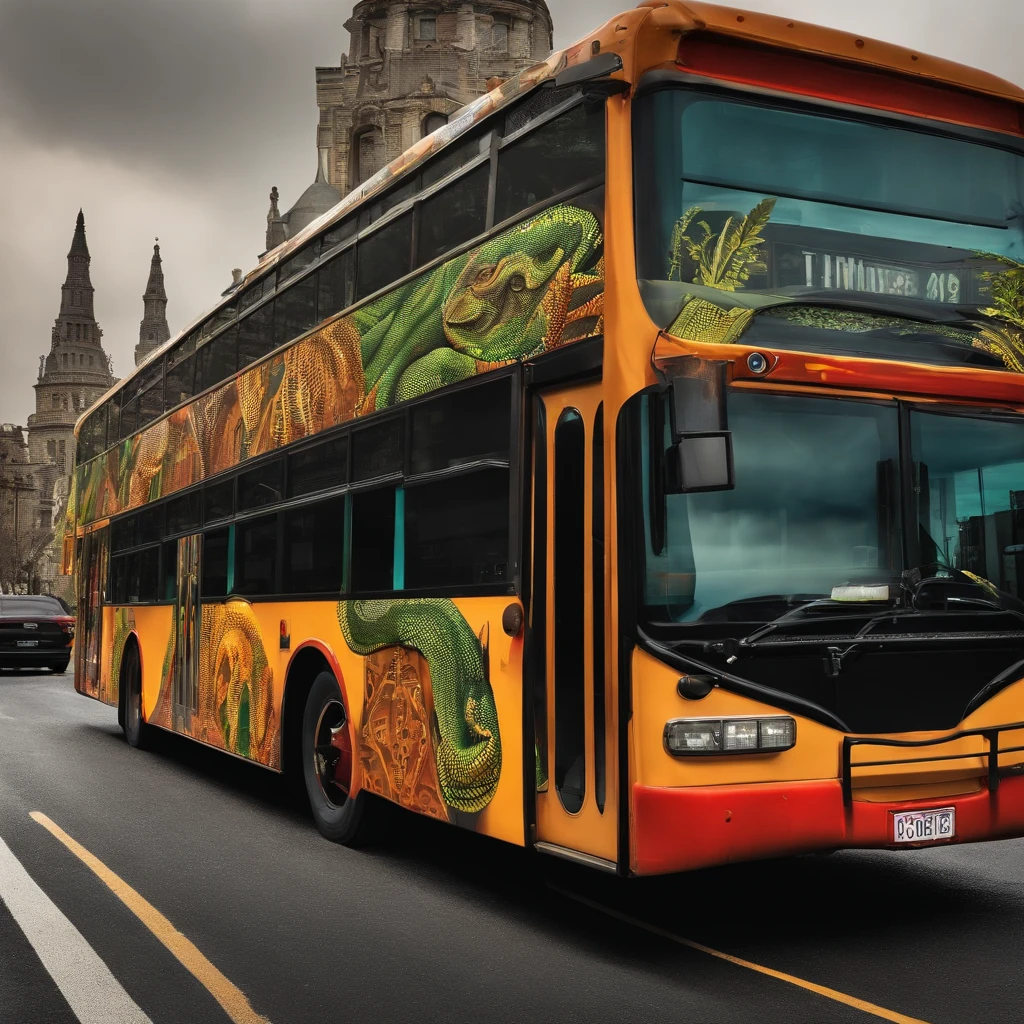 City bus with reptile motif