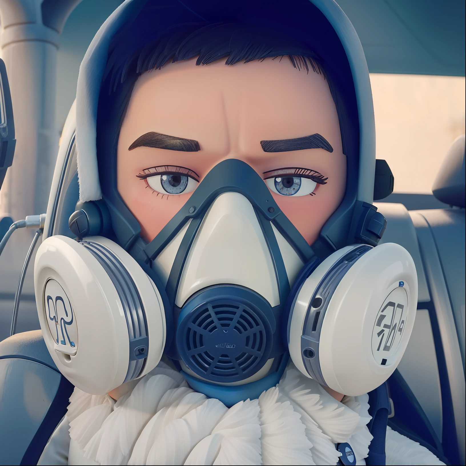 menino com mascara de gas,estilo pixar,alta qualidade