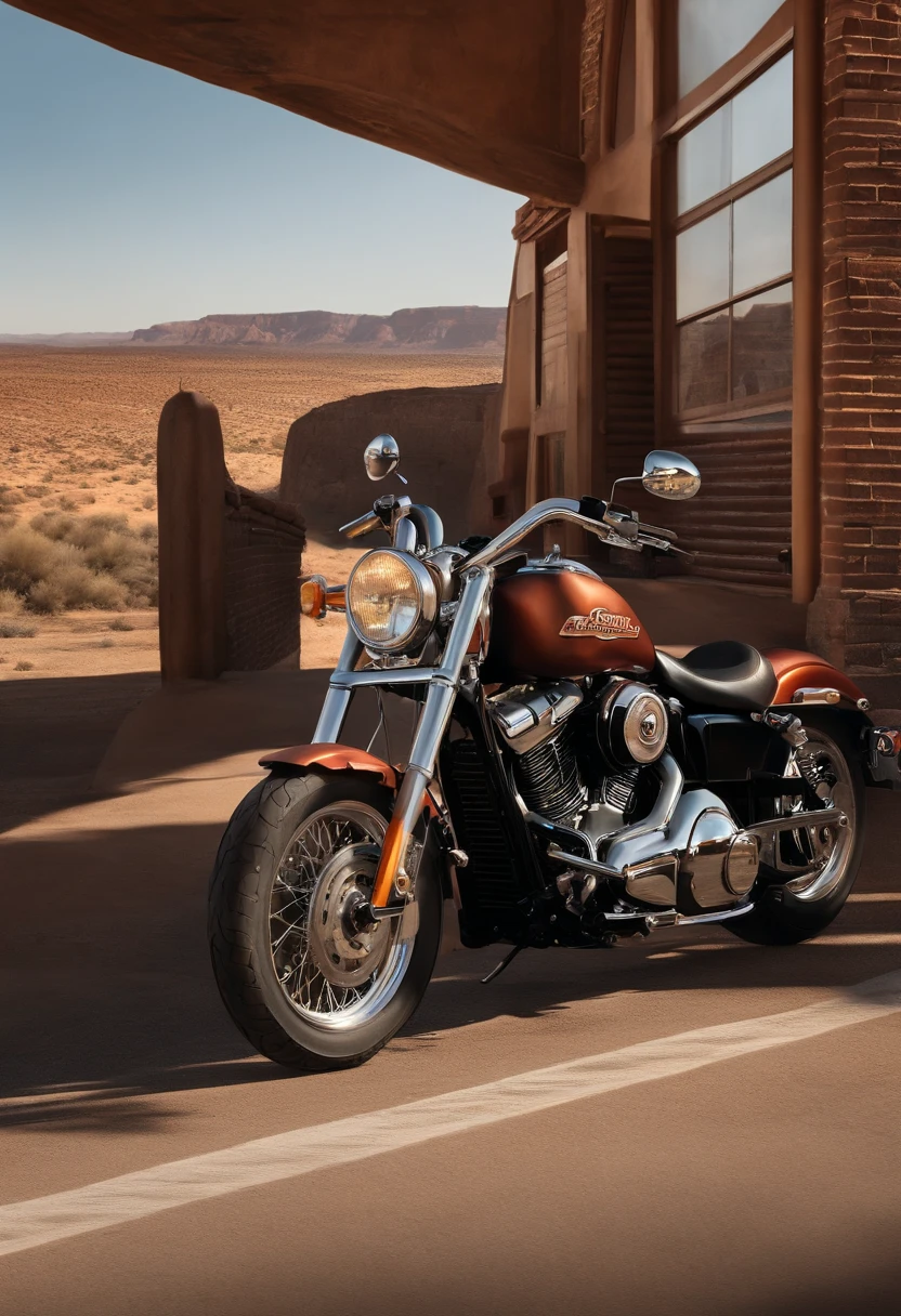 Por favor, create a Pixar-style scene that depicts a signature American biker. He's riding a Harley Davidson-style motorcycle down the iconic Route 66 in the United States. A cena deve transmitir um forte sentimento de aventura e entusiasmo. Certifique-se de que os detalhes da moto, do motoqueiro (que deve ser barbudo) and the landscape around them are vivid and full of life, como se fosse uma cena de um filme da Pixar. Quero que a imagem seja emocionante e cheia de energia, capturing the essence of the journey along Route 66.
Por favor, assegure-se de que na imagem haja apenas um motoqueiro e que o rosto dele seja detalhado, with attention to facial features and expressions that reflect the excitement of travel.