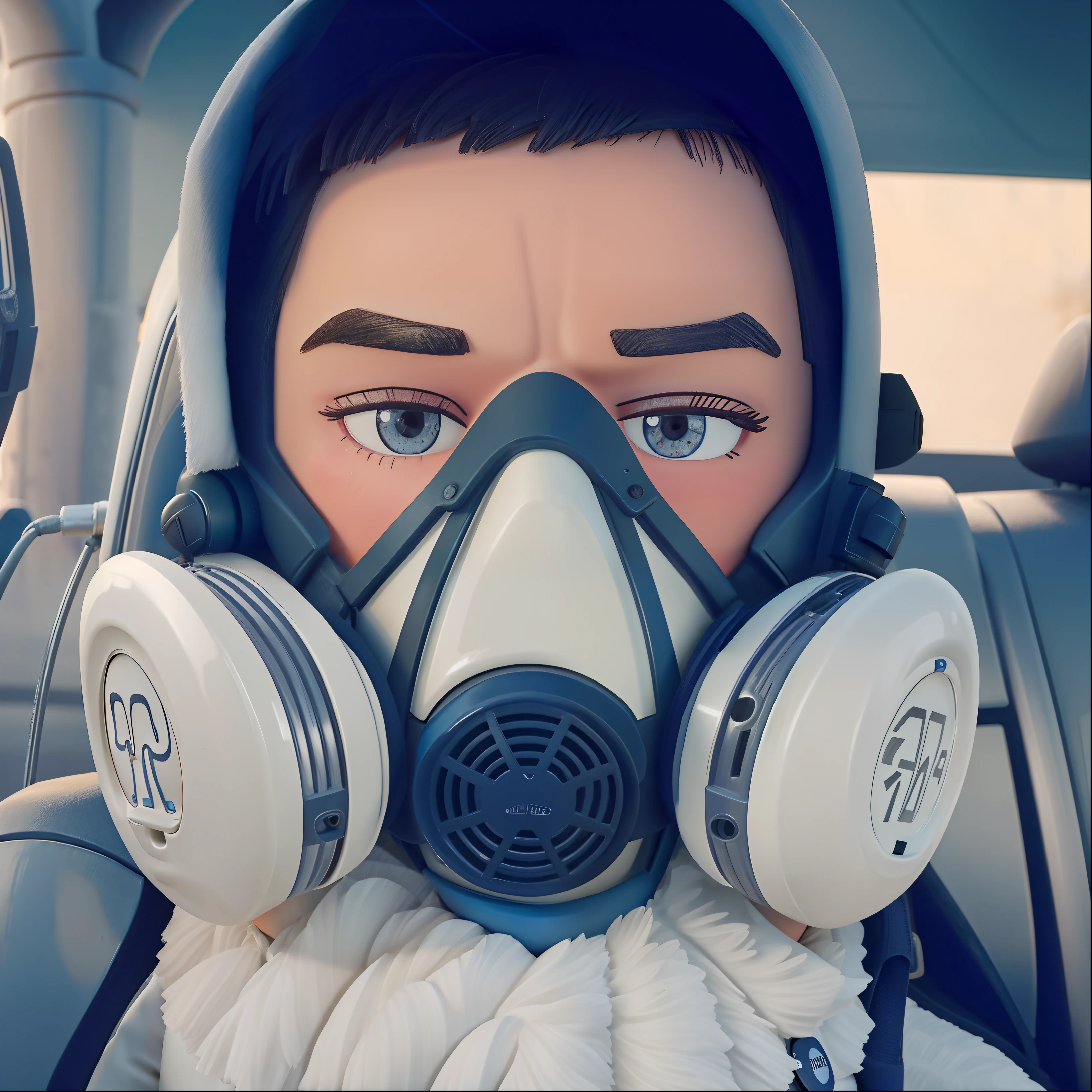 menino com mascara de gas,estilo pixar,alta qualidade