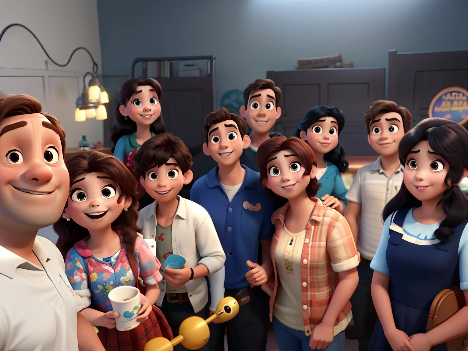 A family of ten in the Disney Pixar style, alta qualidade, melhor qualidade