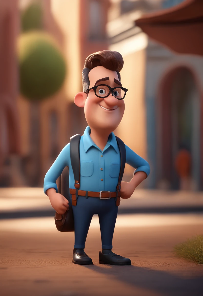 Cartoon character of a man with black glasses and a blue shirt, animation character, Caractere estilizado, animation style rendering, 3D estilizado, Arnold Maya render, 3 d render stylized, toon render keyshot, Personagem 3D, Personagem 3D, 3d rendering stylized, 3 d character render, personagem de desenho animado, Personagem de close up, Pose de personagem, (Estilo Pixar) (master part:1.2) (Bokeh) (best quality) (pele detalhada) (textura detalhada) (8k) (argila) (Cinematic lighting) (foco nítido