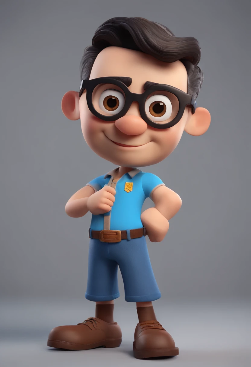 Cartoon character of a man wearing black glasses and a blue shirt, um personagem animado, Caractere estilizado, animation style rendering, 3D estilizado, Arnold Maya render, 3 d render stylized, toon render keyshot, Personagem 3D, Personagem 3D, 3d rendering stylized, 3 d character render, personagem de desenho animado, Personagem de close up, Pose de personagem, (Estilo Pixar) (master part:1.2) (Bokeh) (best quality) (pele detalhada) (textura detalhada) (8k) (argila) (Cinematic lighting) (foco nítido，Senta e vaza a parte superior do corpo
