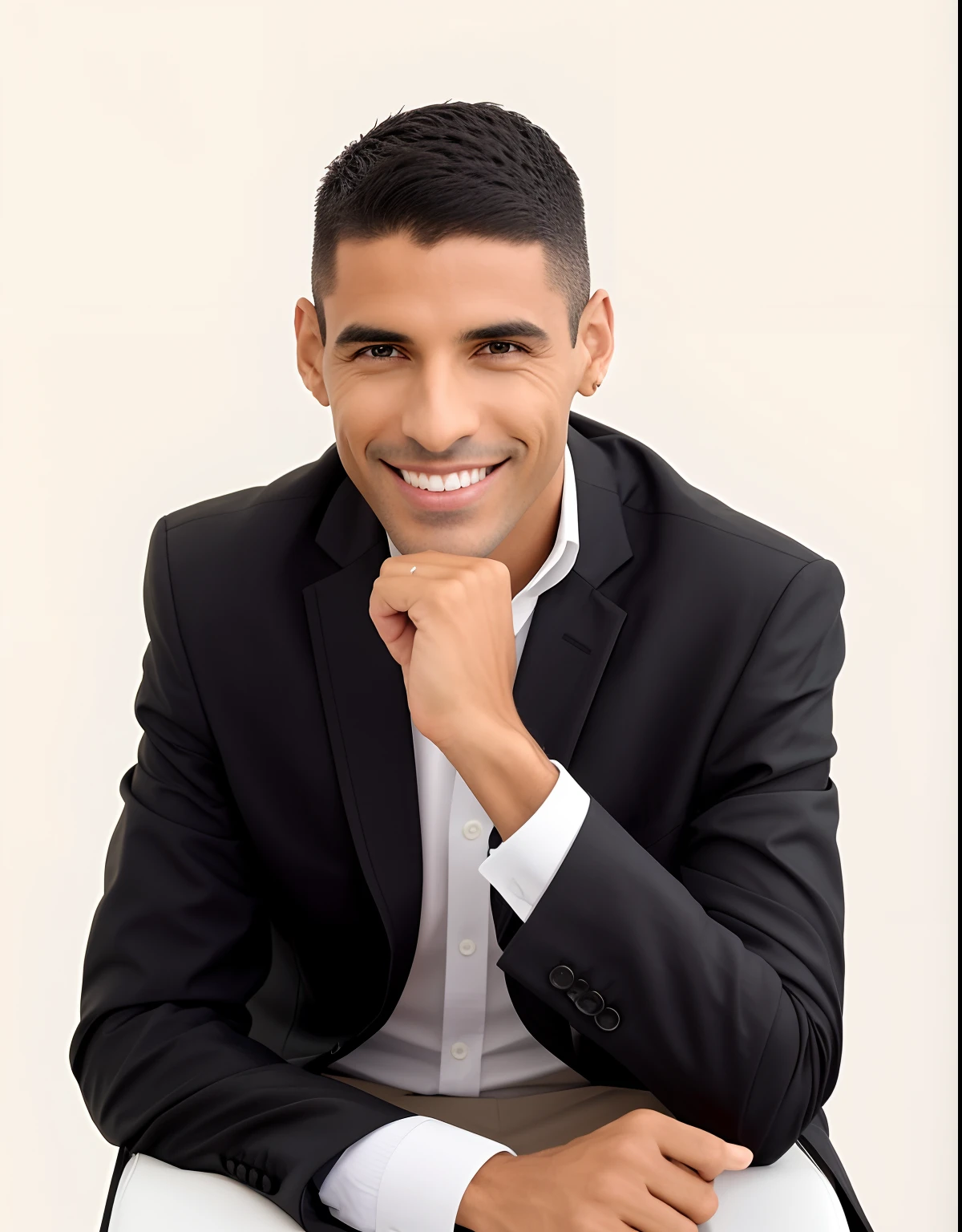 smiling man in a black suit sitting on a white chair, david rios ferreira, caio santos, edu souza, mohamed chahin, professional profile picture, professional profile photo, icaro carvalho, professional portrait, by Maximilian Cercha, handsome man, by Luis Miranda, andrew gonzalez, professional portrait photo, professional portrait photograph, promotional portrait, alejandro