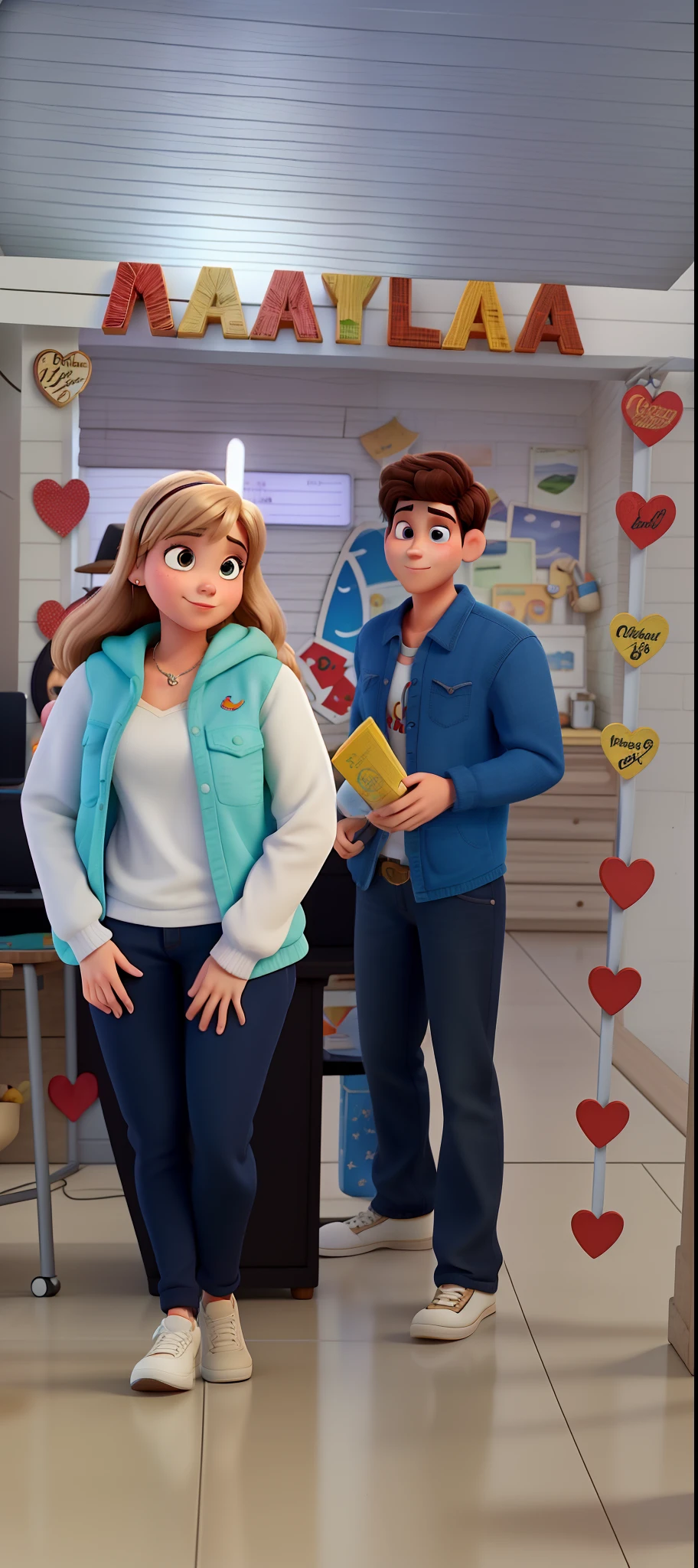 uma jovem, uma mulher e um homem  estilo disney pixar, alta qualidade, melhor qualidae