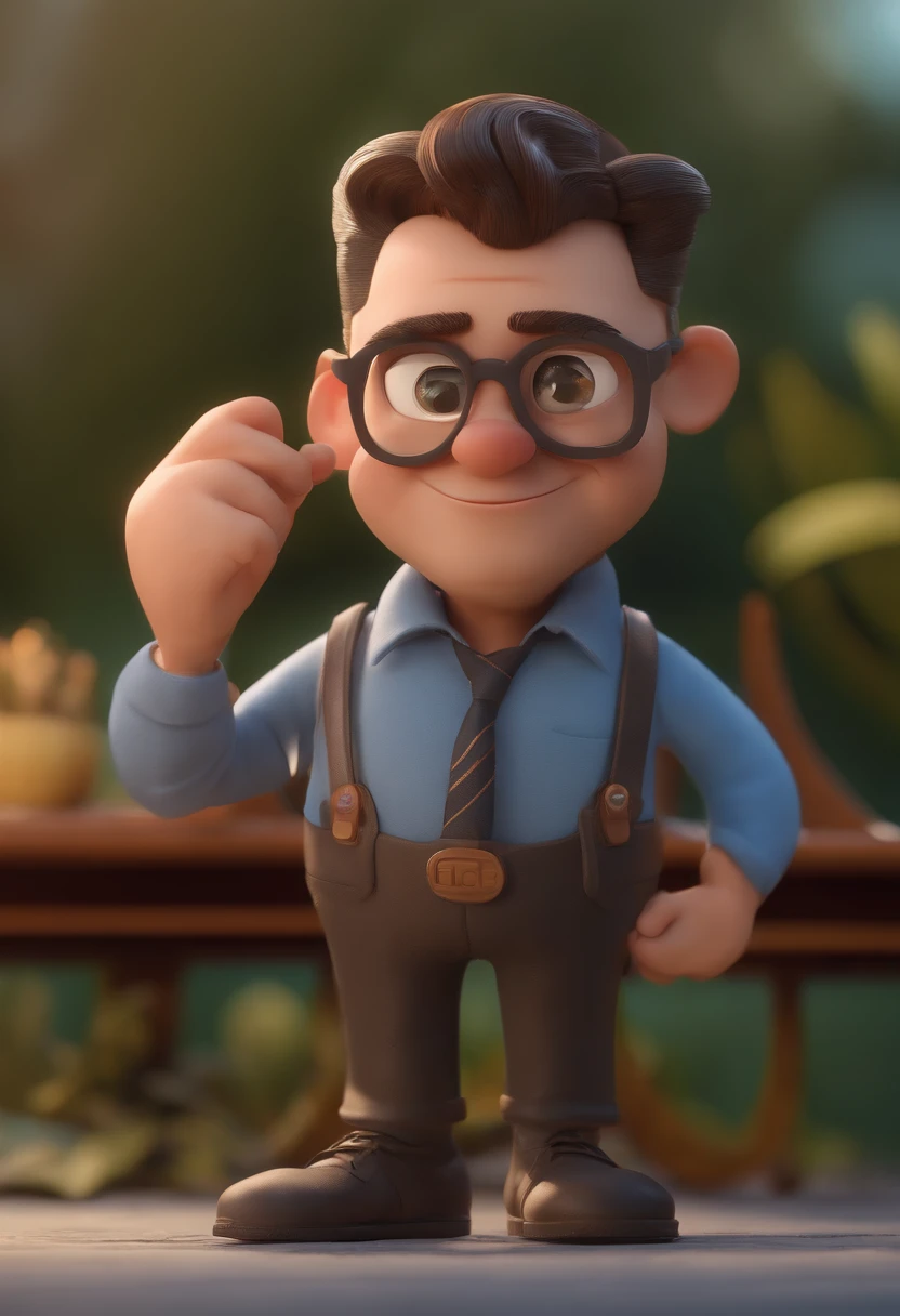 Cartoon character of a man with black glasses and a blue shirt, animation character, Caractere estilizado, animation style rendering, 3D estilizado, Arnold Maya render, 3 d render stylized, toon render keyshot, Personagem 3D, Personagem 3D, 3d rendering stylized, 3 d character render, personagem de desenho animado, Personagem de close up, Pose de personagem, (Estilo Pixar) (master part:1.2) (Bokeh) (best quality) (pele detalhada) (textura detalhada) (8k) (argila) (Cinematic lighting) (foco nítido