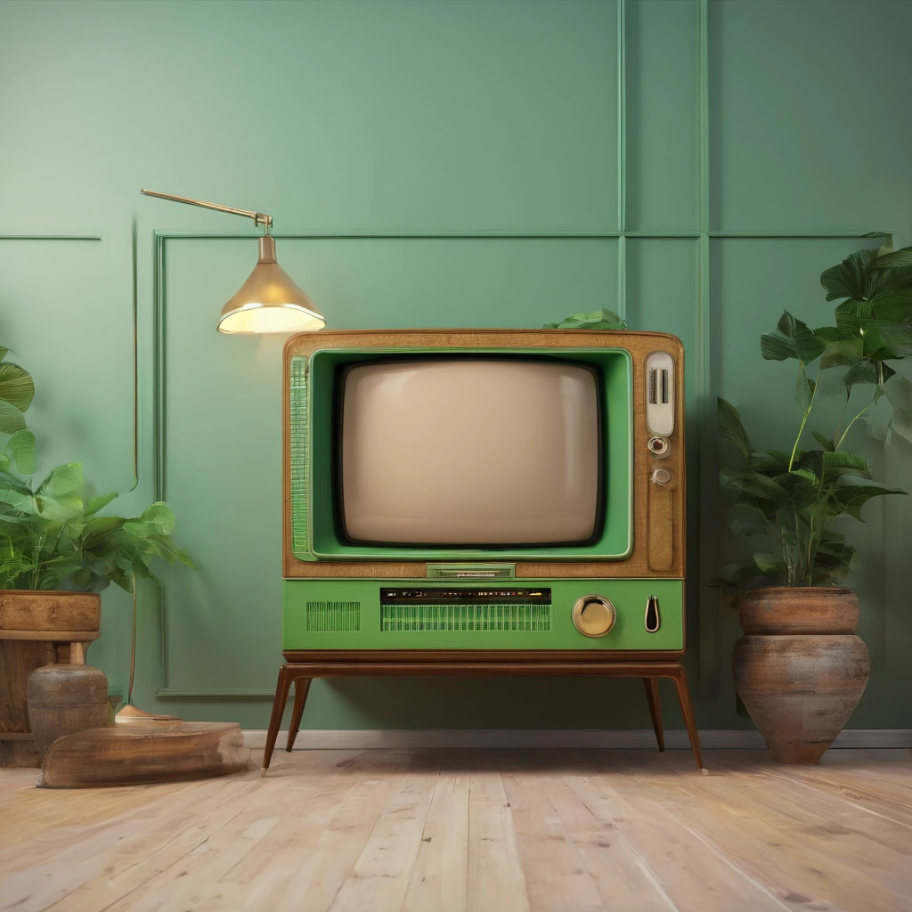 una television retro, vintage, con la patalla en verde