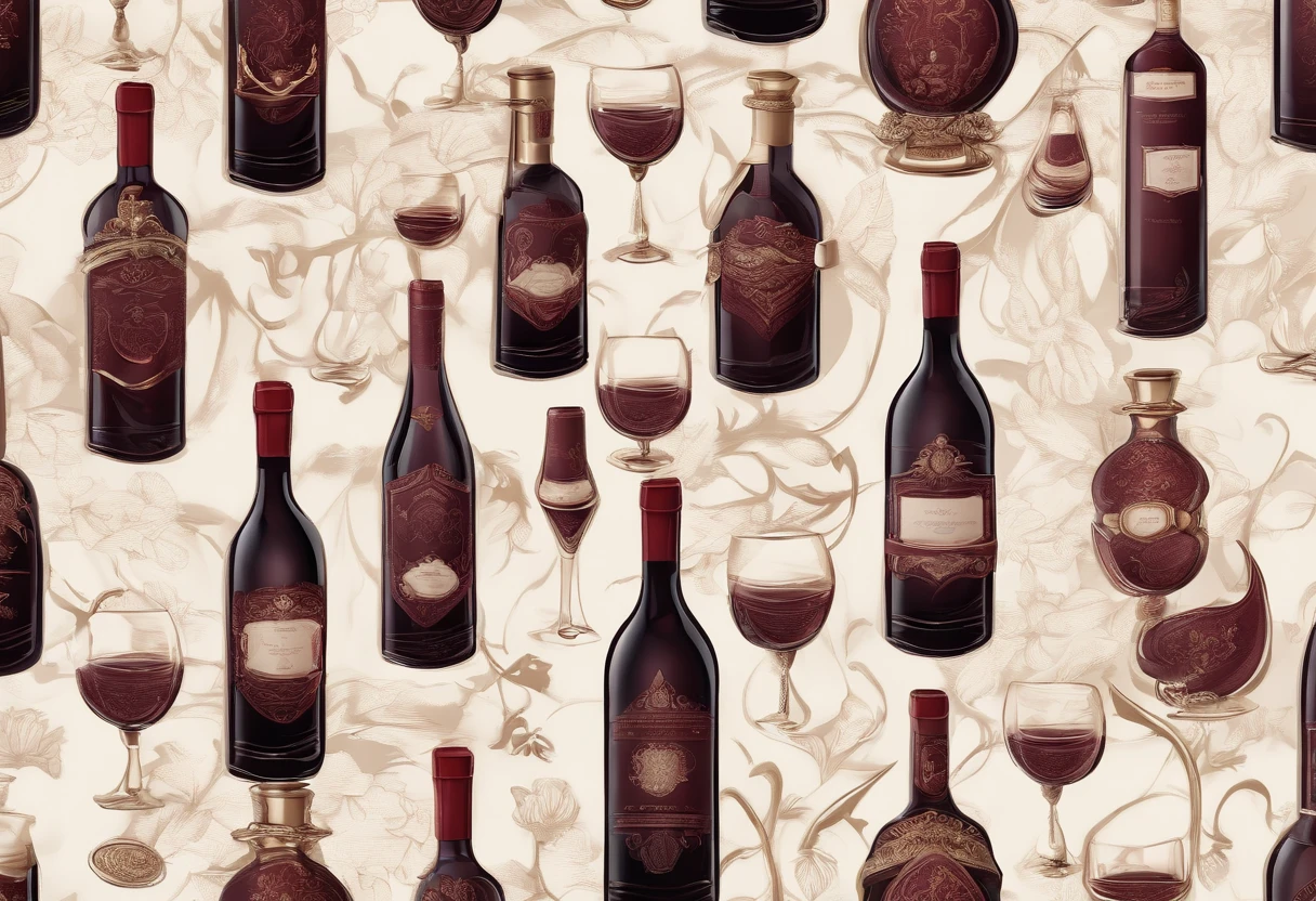 A bottle of red wine、European pattern