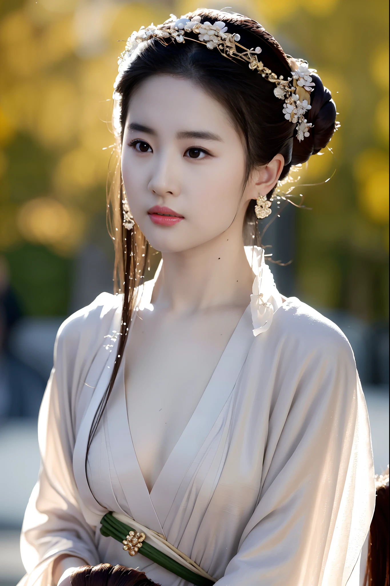 Under the body ,high resolution,(8K, Best quality, Masterpiece:1.2), (Realistic, photo-realistic:1.2),The whole body,Detailed face,(Delicate texture, Pattern, Hanfu),Liu Yifei's face,