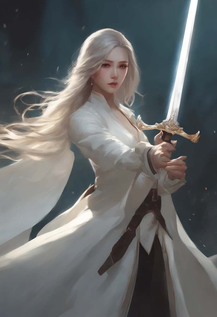 imagem arafed de um homem com uma espada em um manto branco, por Yang J, Directed by: Zeng Jing, Directed by: Tang Yifen, por Li Song, Guweiz em Pixiv ArtStation, pintura de personagem bonita, Guweiz em ArtStation Pixiv, Arte no estilo de Guweiz, Guweiz, Directed by: Wuzhun Shifan