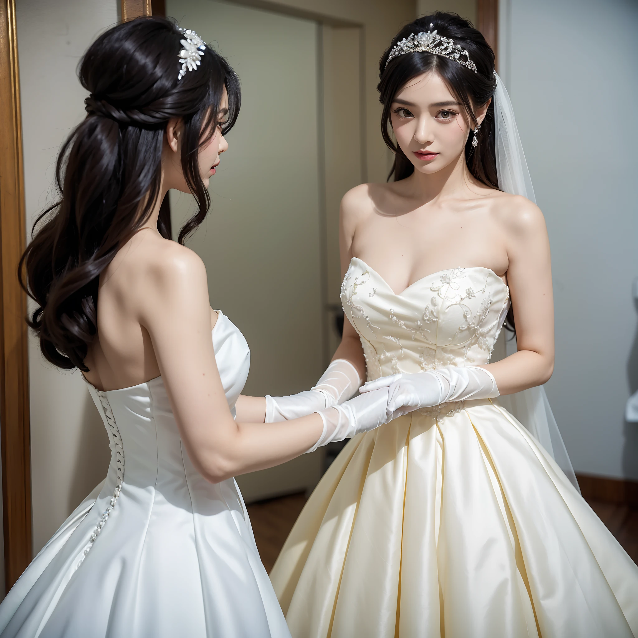 Korean woman in perfect low-cut wedding dress