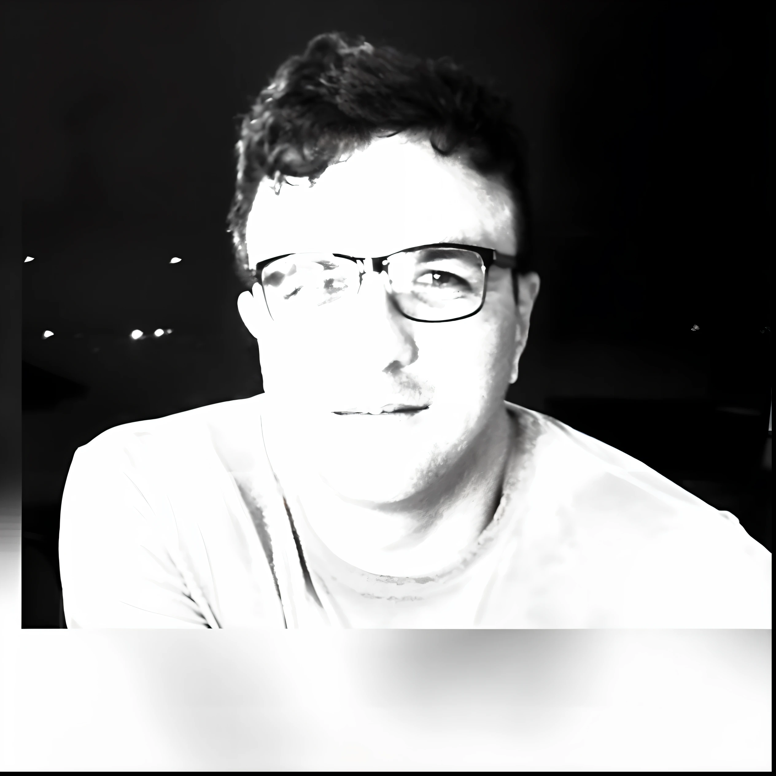 there is a man with glasses sitting in a chair with a cell phone, imagem em preto e branco, filtro preto e branco, taken in the early 2020s, foto granulada em preto e branco, foto de perfil headshot, imagem frontal, foto de perfil 1024px, inspired by Antônio Parreiras, uma foto em preto e branco