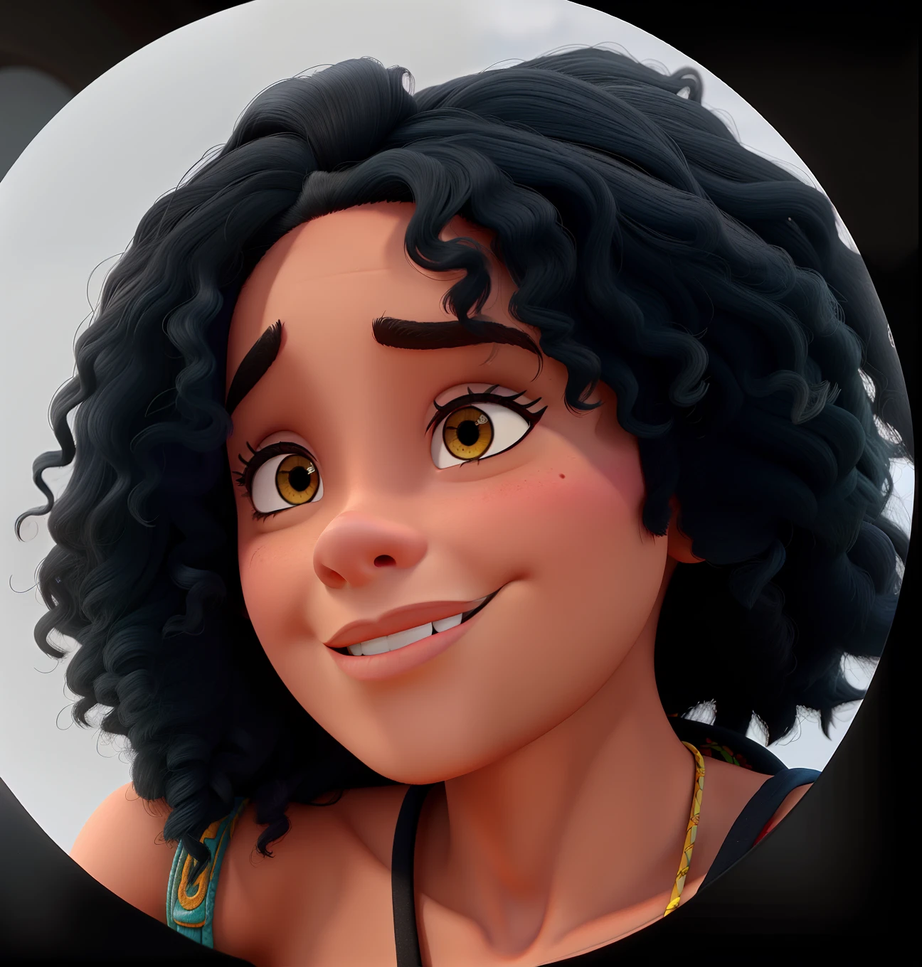 Mulher jovem, pele negra, estilo disney pixar, alta qualidade