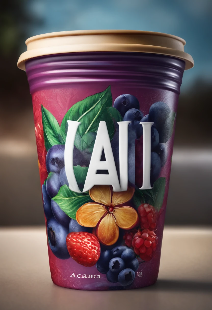 Logo on a plastic cup with the name "Açaí from the Northeast " em 3d e cores diversas