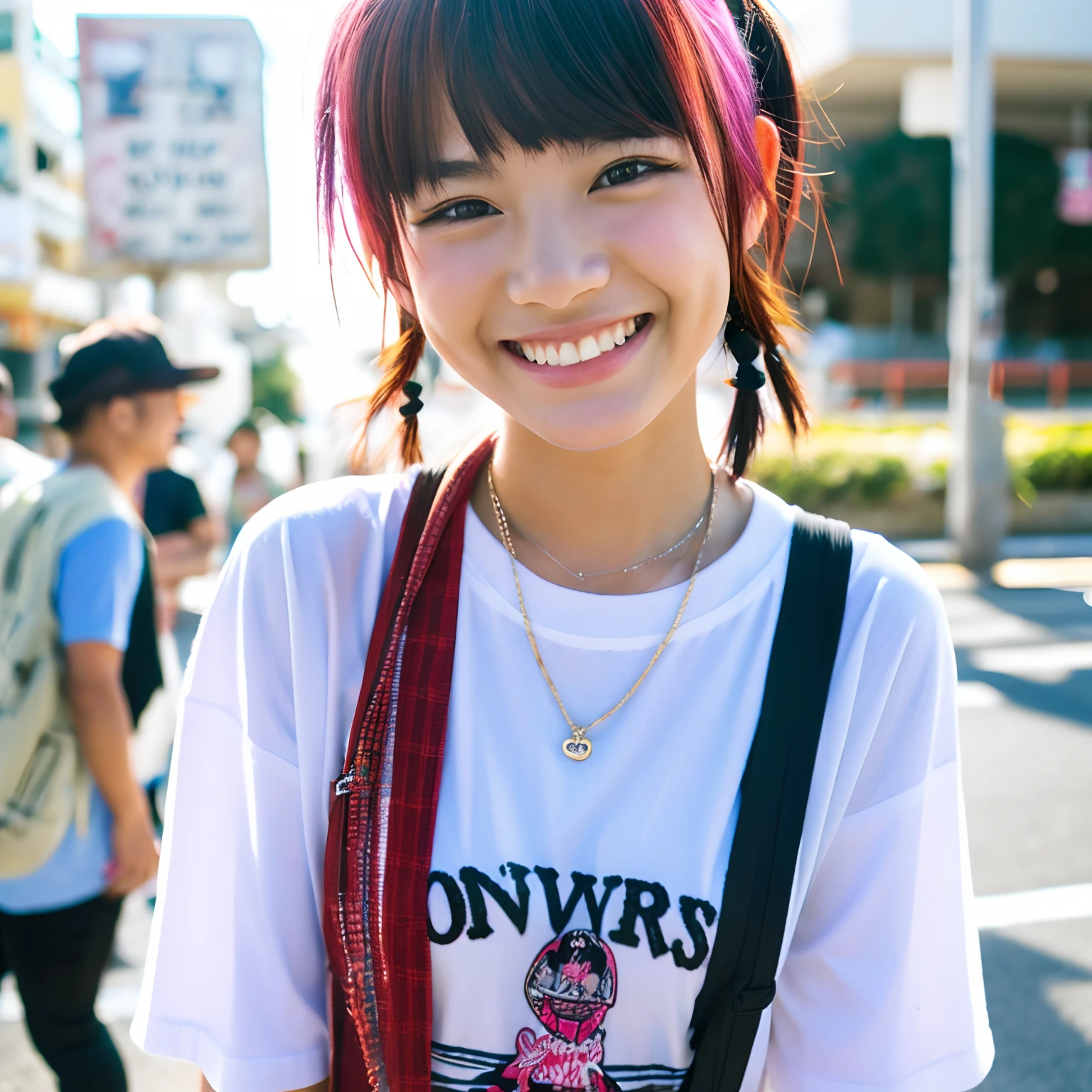 white t-shirts　　Okinawa　girl with　A smile　Street style　punk fashion