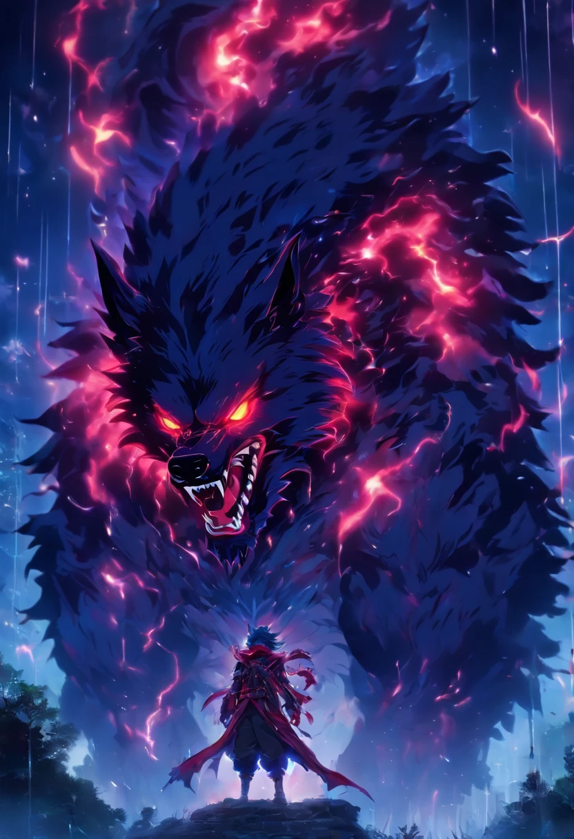 Strange monsters in a fantasy world,Three-Head Wolf,Strong limbs,Covered in Thunder,Blood,Covered with thick spikes,Moon Night,中景 the scene is,Full body like, highly detailed surreal vfx,oc rendered,Shot with 70 mm - AR 16:9 --q 2 --s 1000