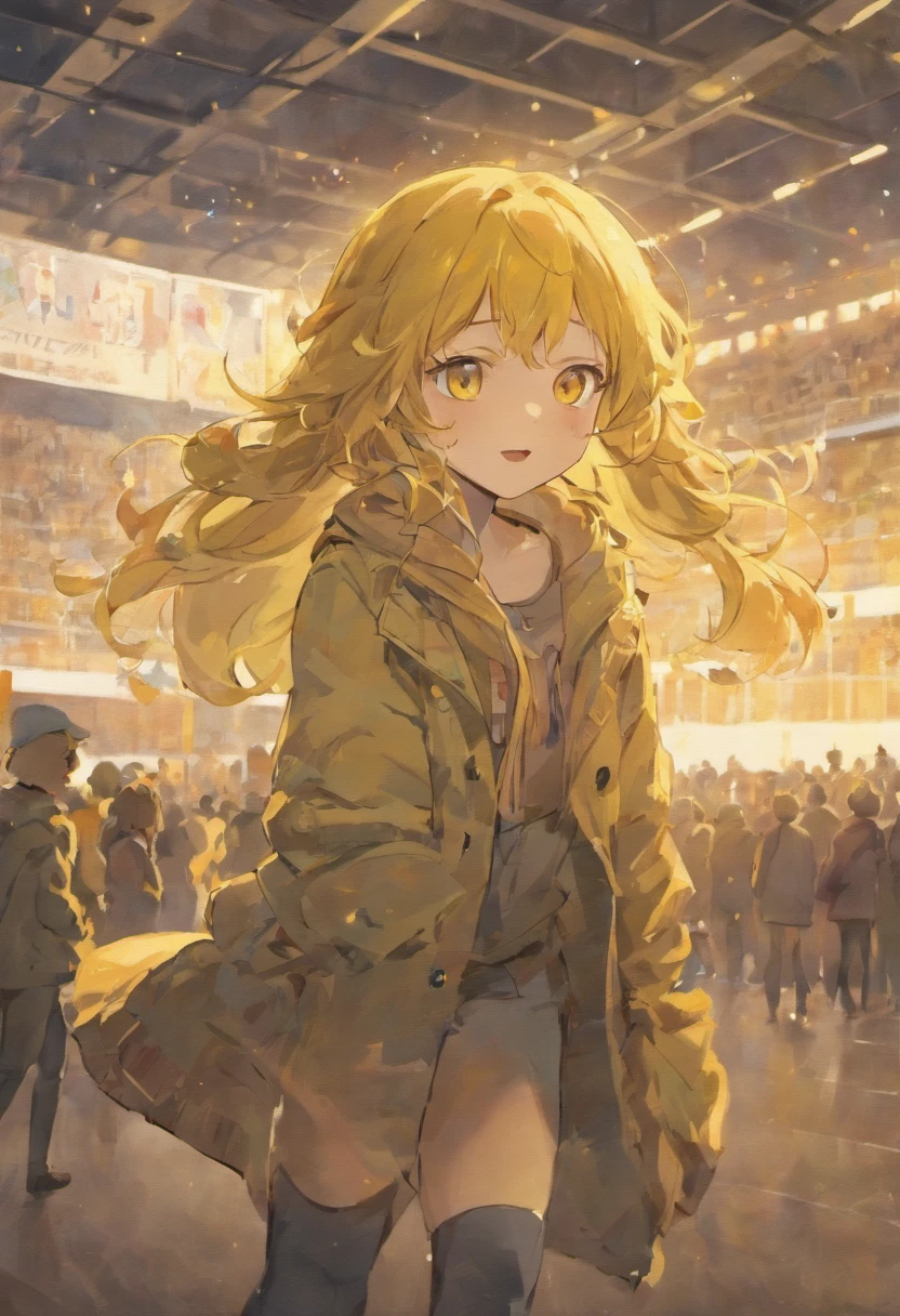 On the sports field, a yellow-skinned, long, curly-haired, freckle-prone girl jumped up in sportswear and held an English book in one hand,Thick coat,The light and shadow are intense