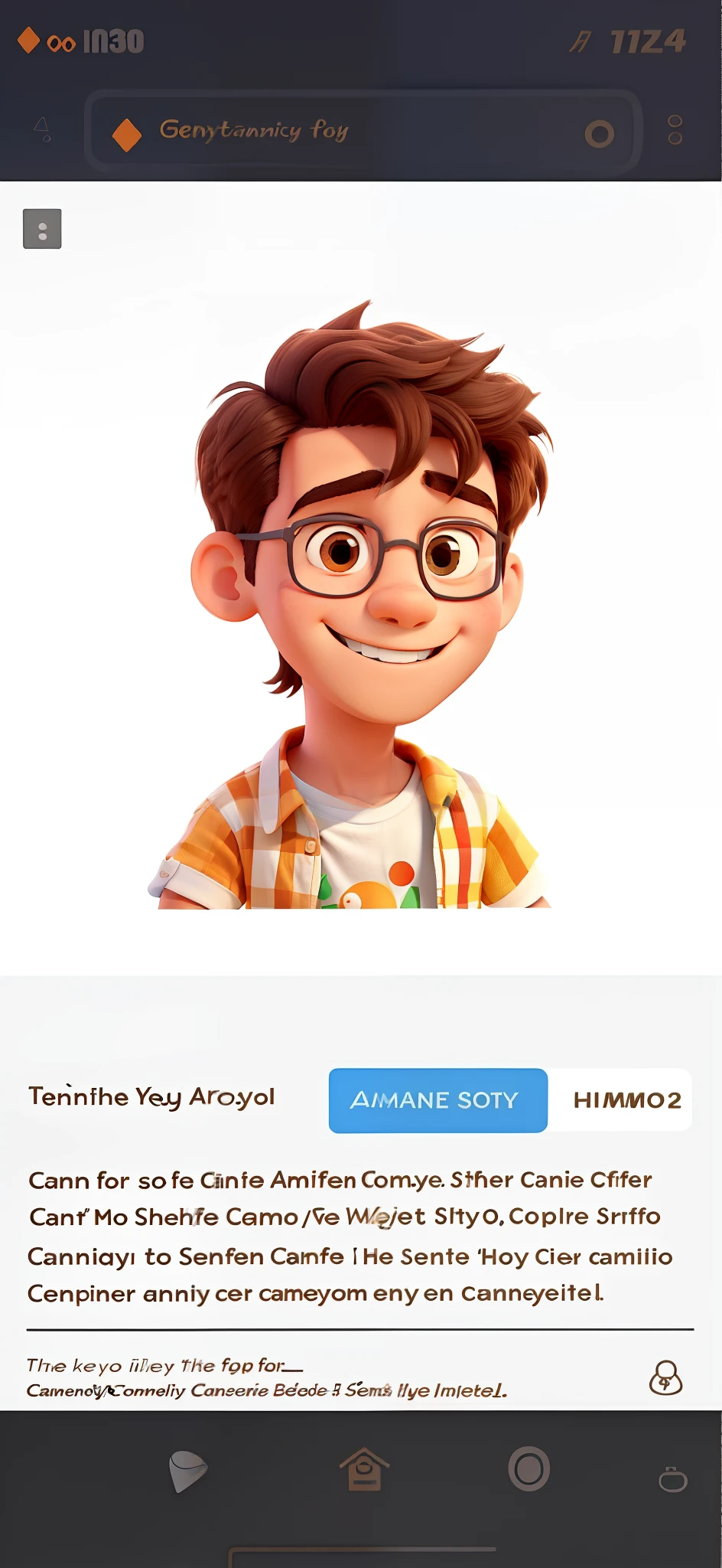 THERE'S A DRESSED BOY SMILING GIVING HI WITH HIS HANDS, VESTINDO UMA CAMISA LISTRADA BRANCA E LARANJA, and white sneakers, with a camera in hand, menino sorrindo. desenho animado pixar, Disney