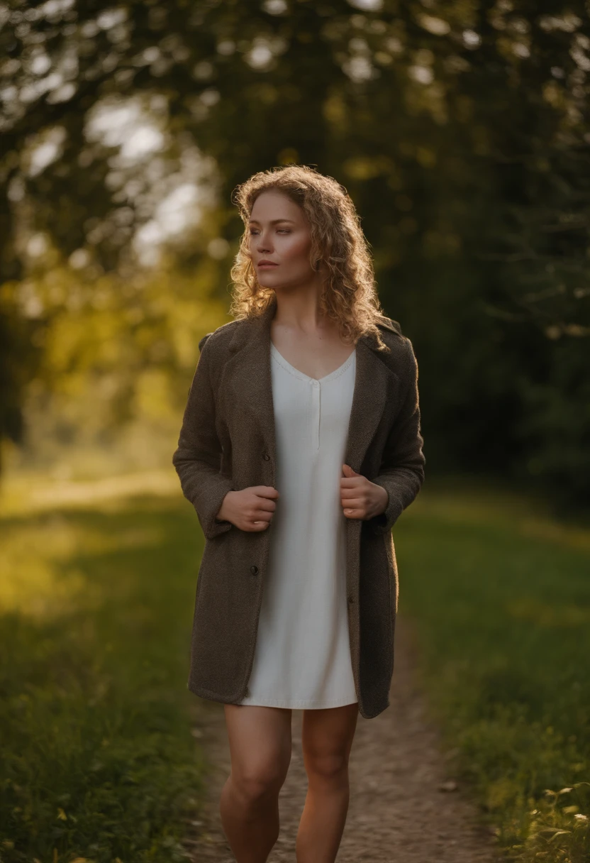 On the sports field, a yellow-skinned, black, long, curly-haired, freckleled girl jumped up in sportswear and held an English book in one hand,Thick coat,The light and shadow are intense