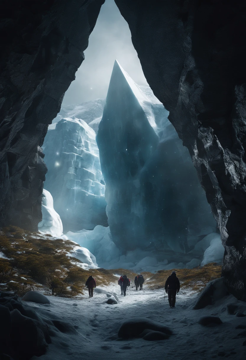 Antarctic continent、amazing composition、Huge ice wall、Ice pyramid、Ruins、spaceships、The human、Ice World、Ancient ruins、researcher、Plants、Wide entrance、
