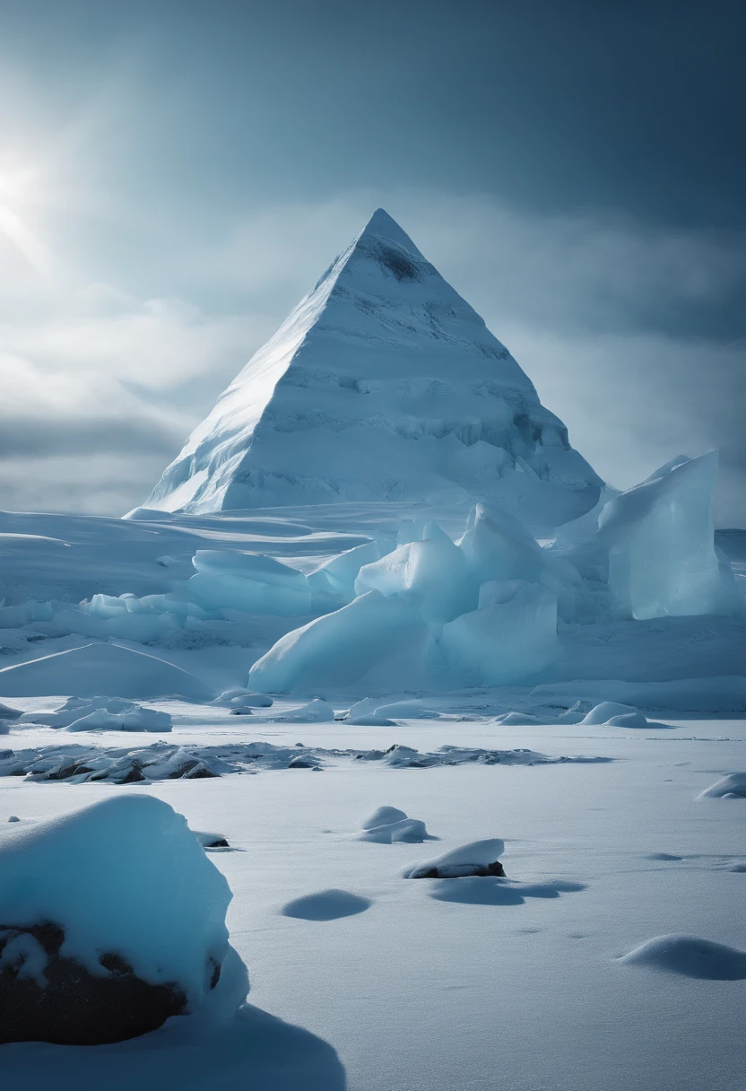 Antarctic continent、amazing composition、Huge ice wall、Ice pyramid、Ruins、spaceships、The human、Ice World、Ancient ruins、researcher、Plants、Wide entrance、