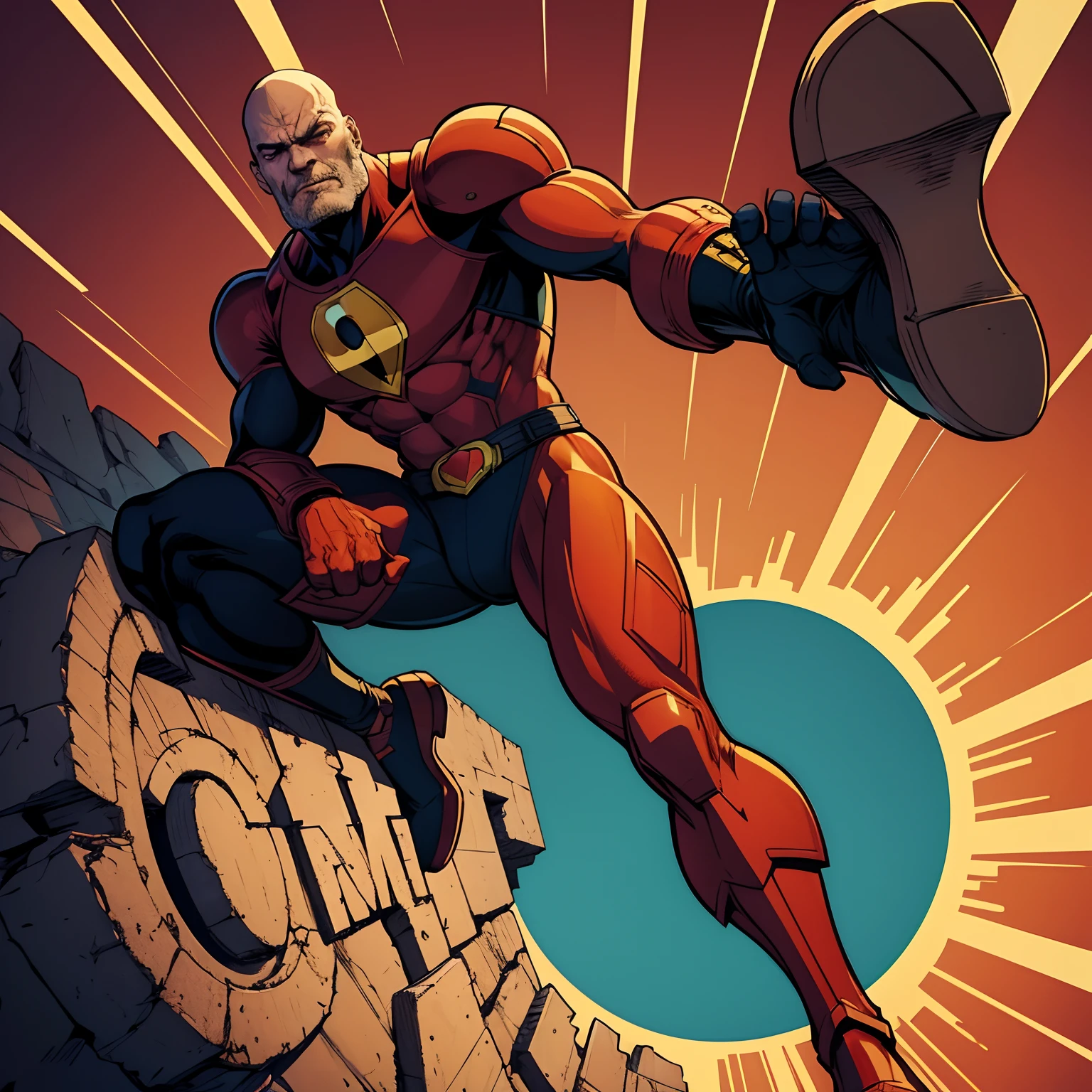 um desenho animado de um homem com uma roupa vermelha e branca, undefeatable, Invincible High Foot, Art of Invincible, Omni Man vs Invincible, inspirado em Alan Davis, Directed by: Jim Davis, hero, news, supervillain, Dale Keown e Van Sciver, Directed by: Alan Davis, middle aged balding superhero, Directed by: Hamish MacDonald, No estilo da Marvel e DC