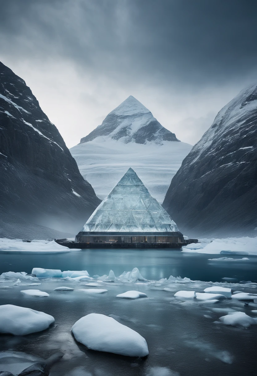 Antarctic continent、amazing composition、Huge ice wall、Ice pyramid、Ruins、spaceships、The human、Ice World、Ancient ruins、researcher、Plants、Wide entrance、Overwhelming architecture、tunnel、