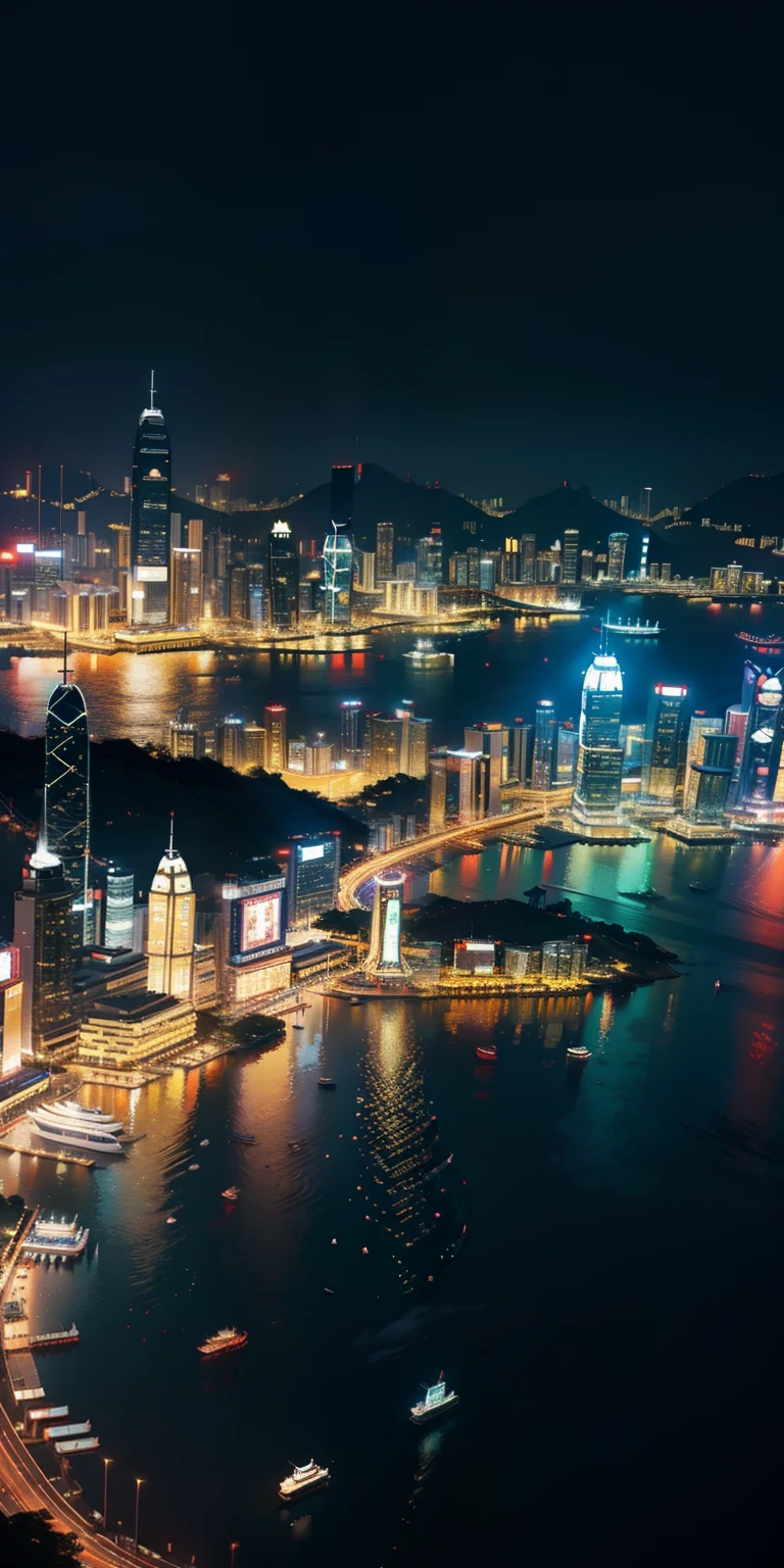 realisticlying、Hong Kong cityscape at night、Christmas tree