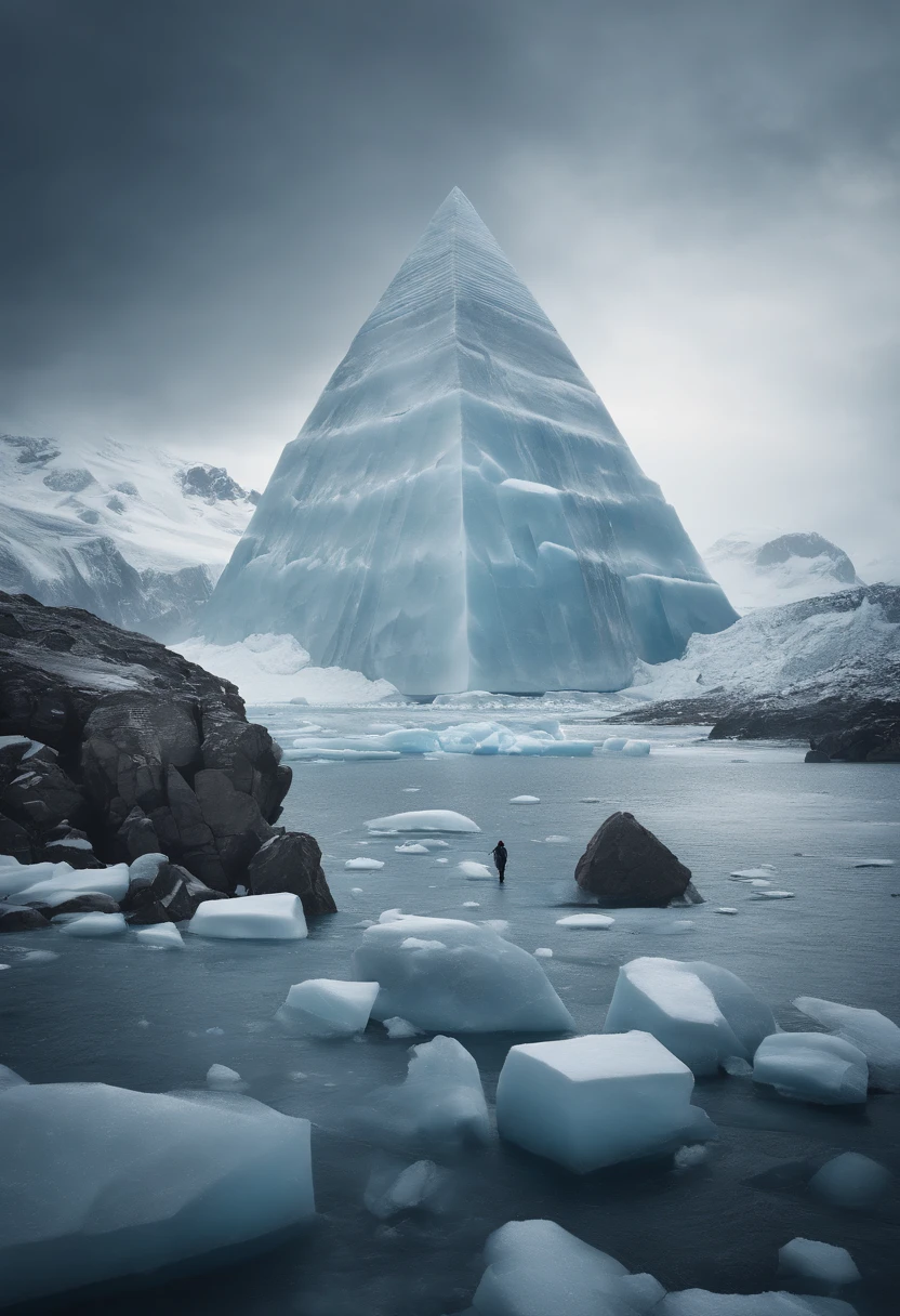 Antarctic continent、amazing composition、Huge ice wall、Ice pyramid、Ruins、spaceships、The human、Ice World、Ancient ruins、researcher、Plants、Wide entrance、Vast continent、Giant Ice Plate