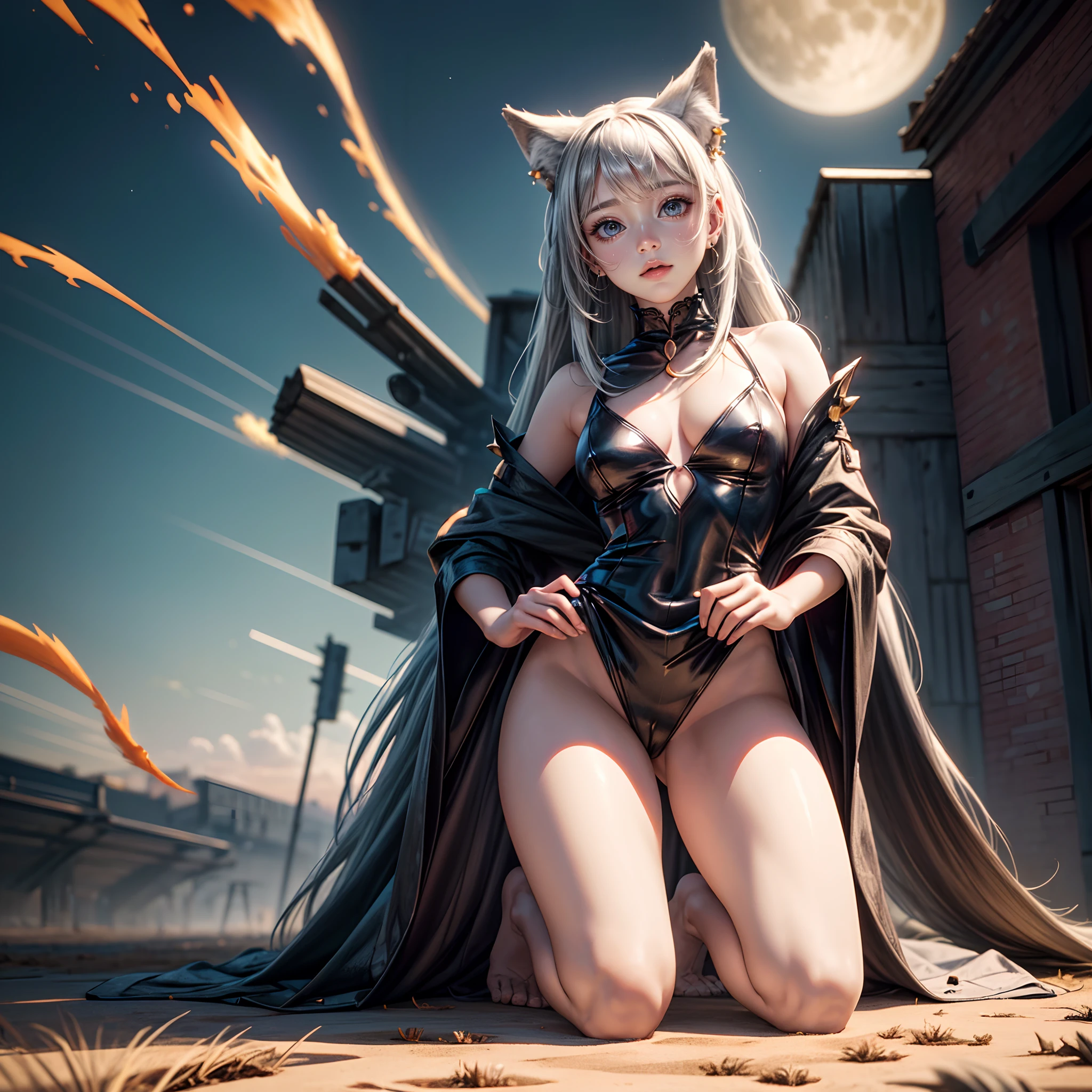 (((NSFW:-0.3, Holo:1.4、Spices and wolf、Cosplay))), ( ((Wolf Tail from anus))), (Hyper-Realism:1.37, 8k, masutepiece:1.2, Best Quality, Photorealistic:1.37), {(kneeling full body:1.2)|(From below:1.35)},Extremely detailed, Burning wheat field, Bloody Moon, (tail, Wolftail Plug),