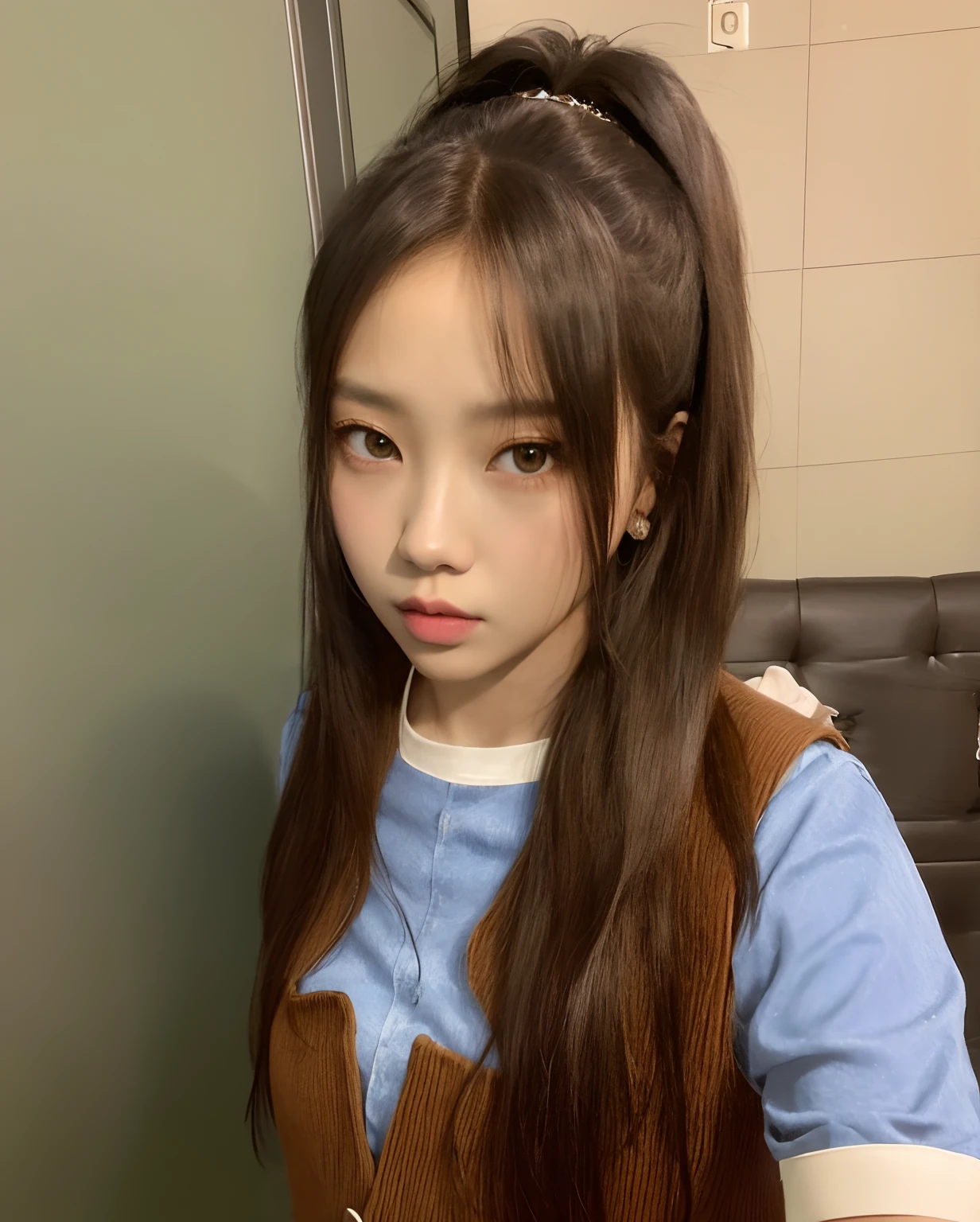 There is a young girl with long hair wearing a brown vest, Lalisa Manobal, Blackpink Jennie, Lalisa Manoban de Blackpink, ulzzang, Jossi de Blackpink, Parque Roseanne de Blackpink, Chiho, Ilya Kuvshinov con cabello largo, Jinyoung Shin, Jaeyeon Nam, El Corte Hime, Shikamimi