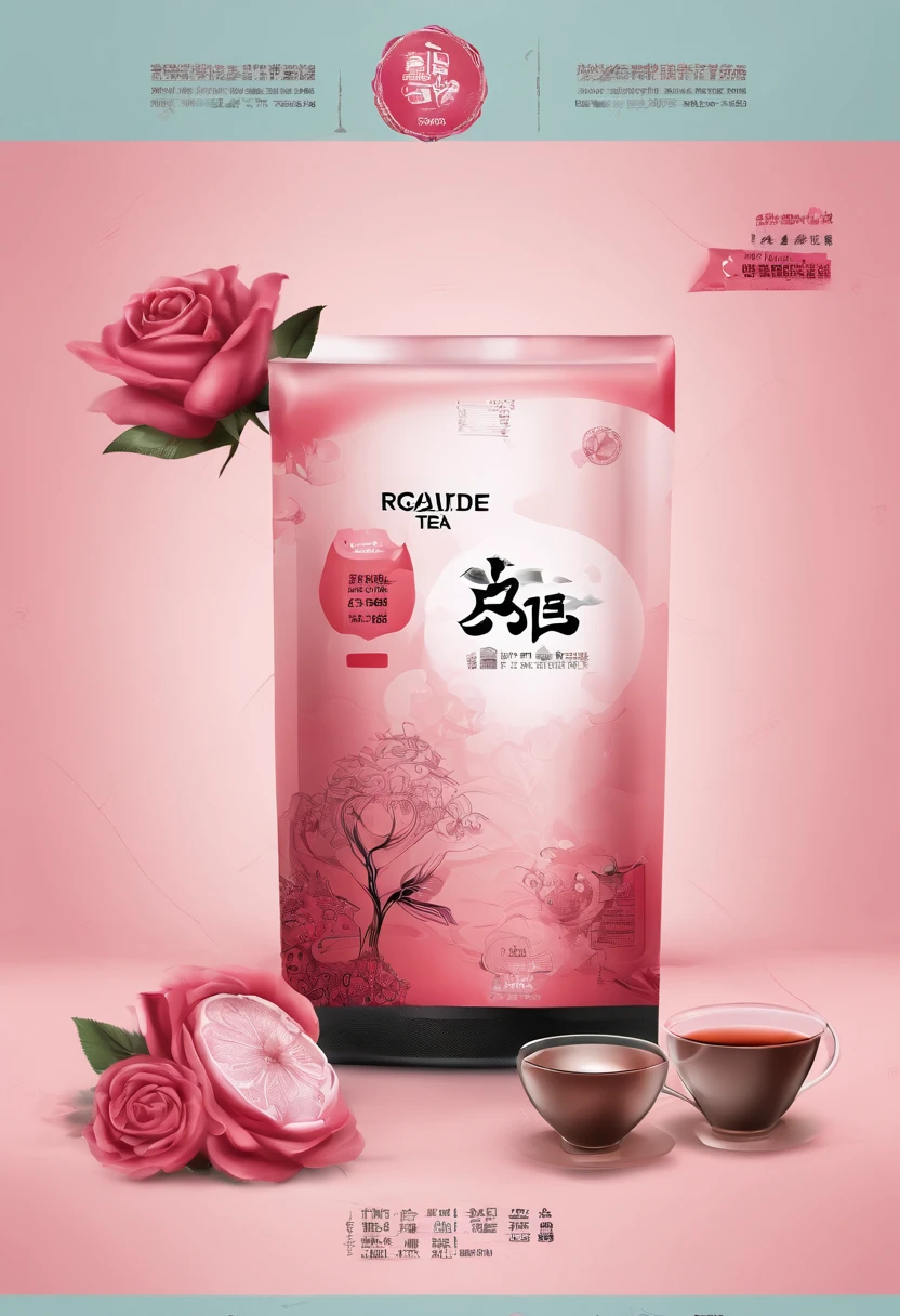 Create an ad，The theme is rose black tea roasted milk，Choose stickman style