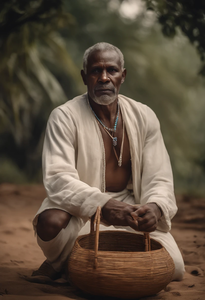 Hyperrealistic cinematic image of a native old black man in white clothes, Arte nativa africana, Fantasia de um preto velho nativo, mestre irineu, fumando cachimbo, smoke rising, smoke, African Native Folk Art, Fotografia de arte africanarrealista, fotografia, obra-prima, realista, Realismo, renderizado, Alto contraste, digital art photographyrealistic trend in Artstation 8k HD high definition detailed realistic, detalhado, textura da pele, hiper detalhado, textura de pele realista, armadura, melhor qualidade, ultra high-resolution, (fotografiarrealista: 1.4), alta resolução, detalhado, Calado bruto, sharp re, por lee jeffries Nikon D850 Filme Fotografia de Stock 4 Kodak Portra 400 Lente F1.6 Rich Colors Realistic Texture Dramatic Texture Dramatic Lighting Irrealengine Trend on Artstation Cinestill 800