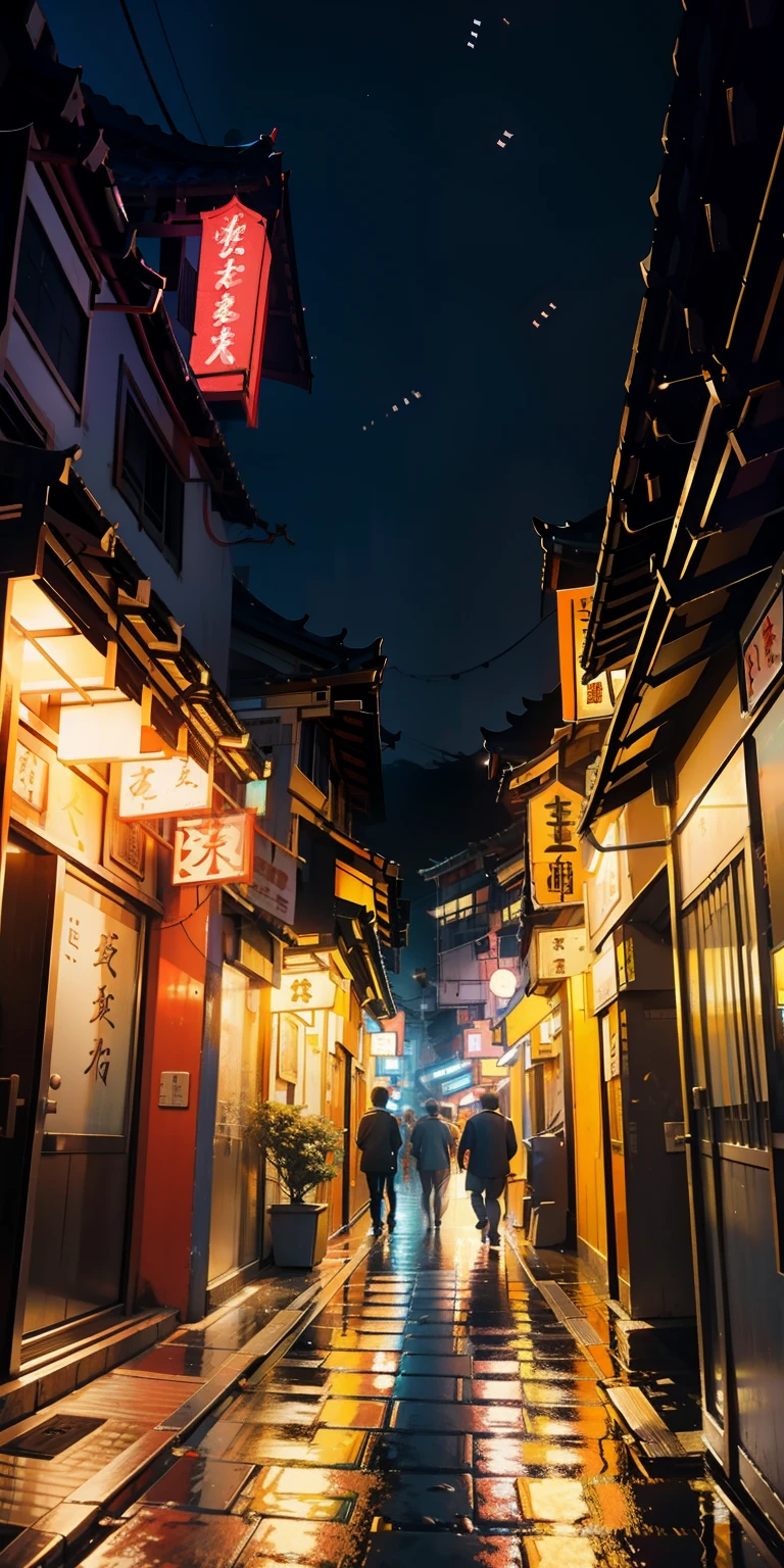realisticlying、Hong Kong alley view at night looking up from below